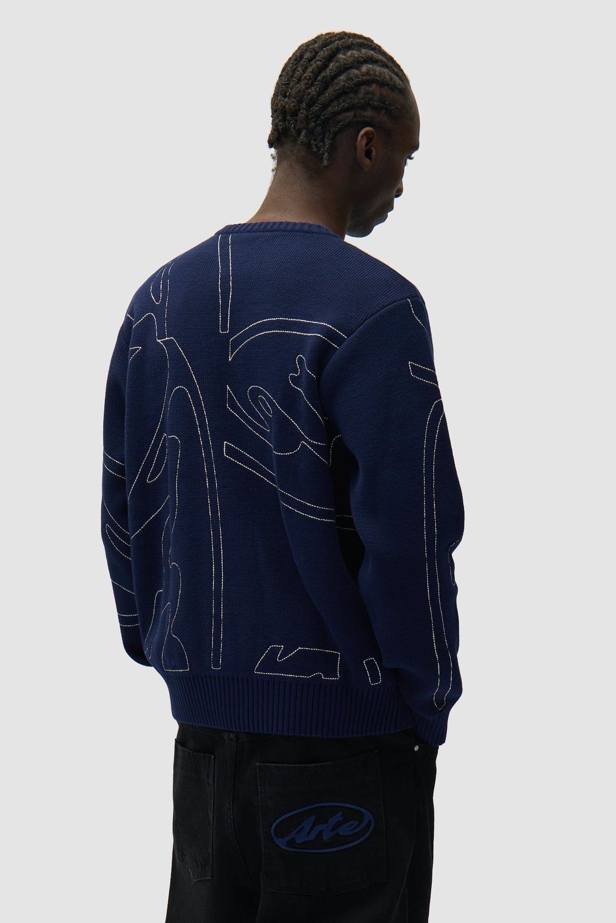 Pull en maille avec logo cercle sur toute la surface - Bleu marine