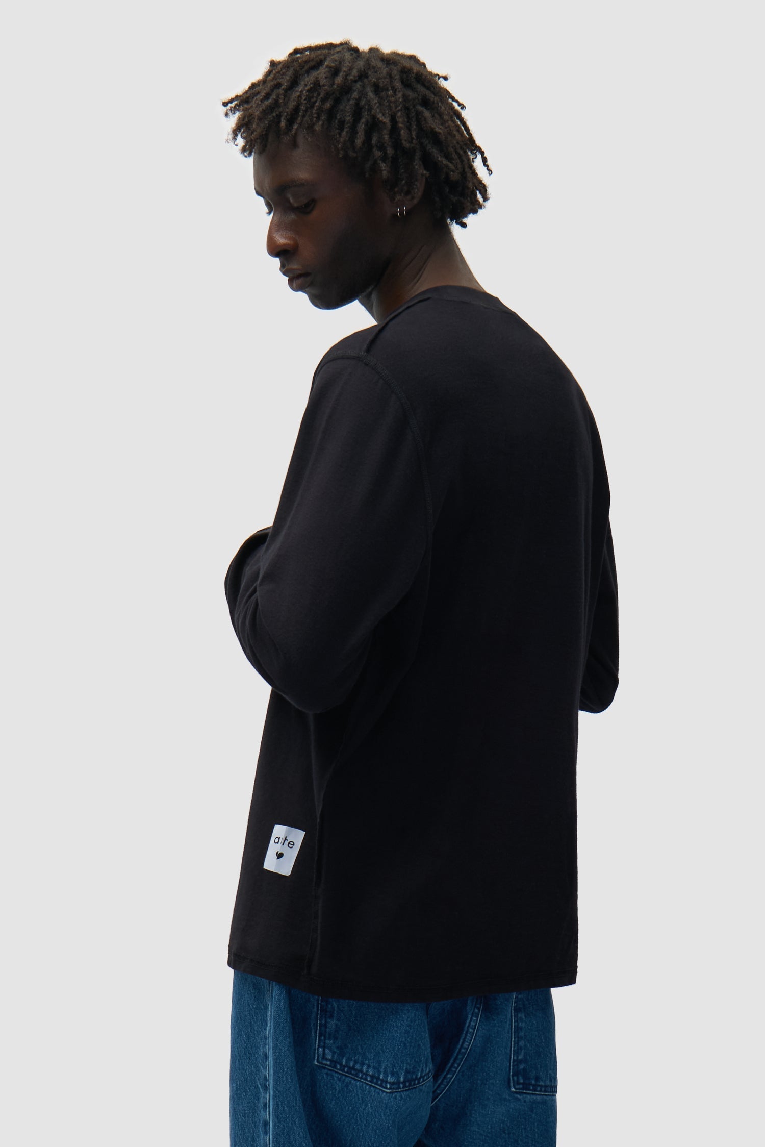 T-shirt à manches longues avec étiquette réversible - Noir