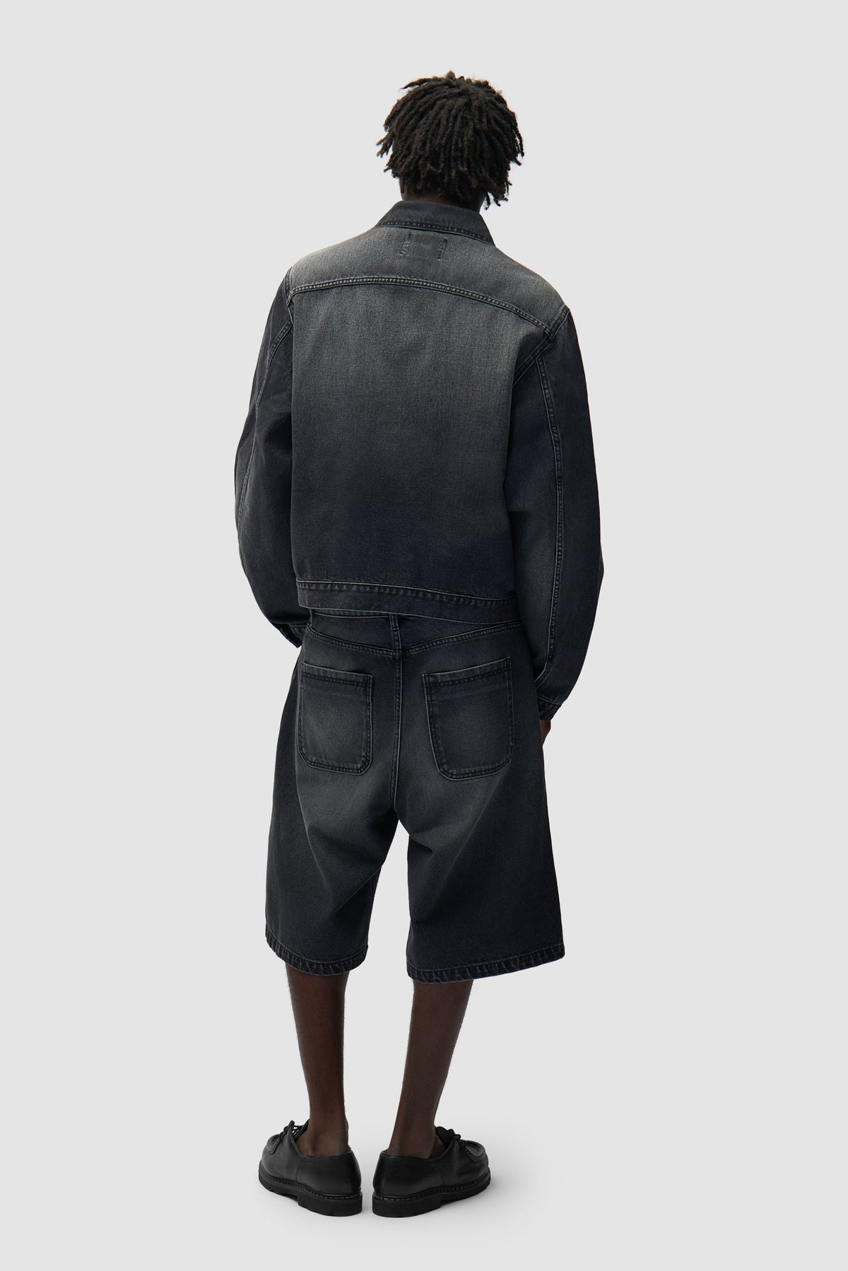 Short en denim à poches rondes - Noir délavé