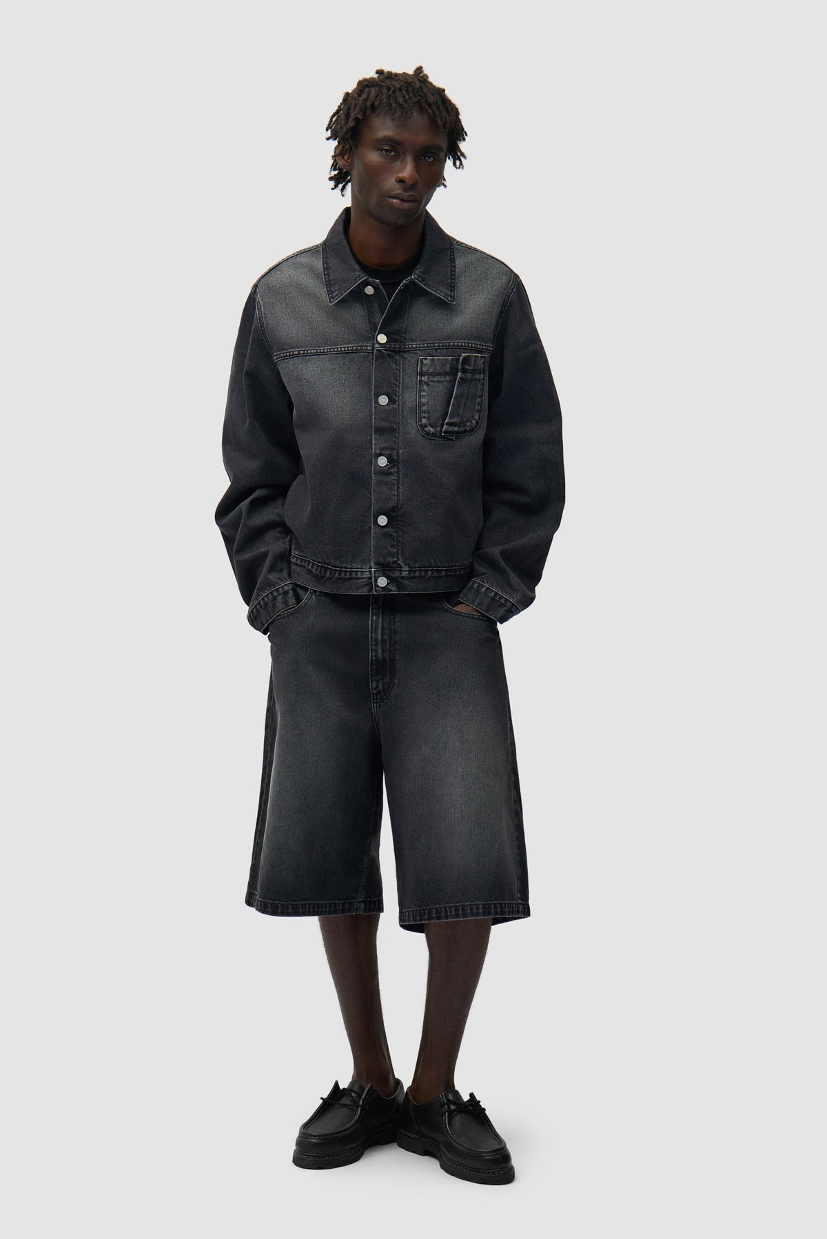 Veste en jean à poches plissées - Noir délavé