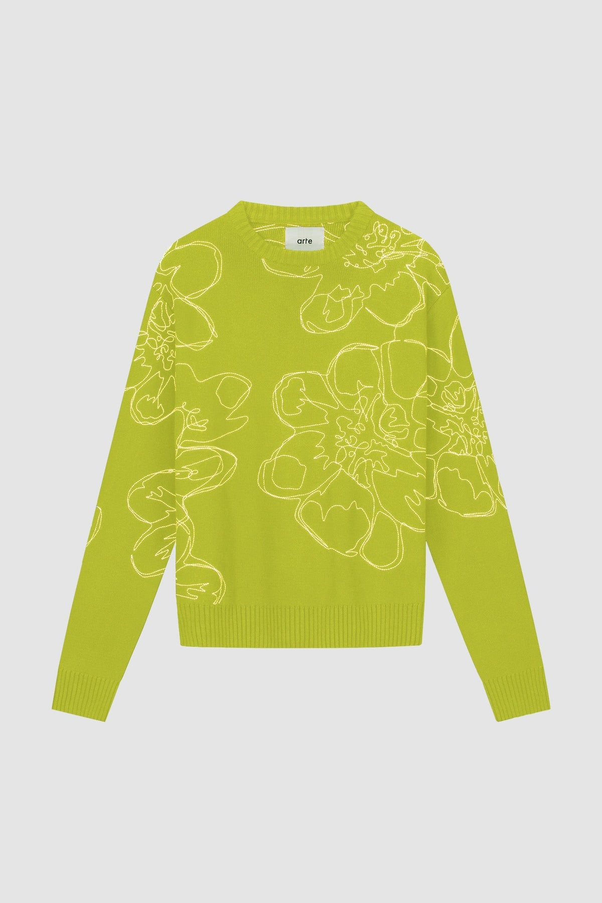Tricot à fleurs brodées - Vert clair