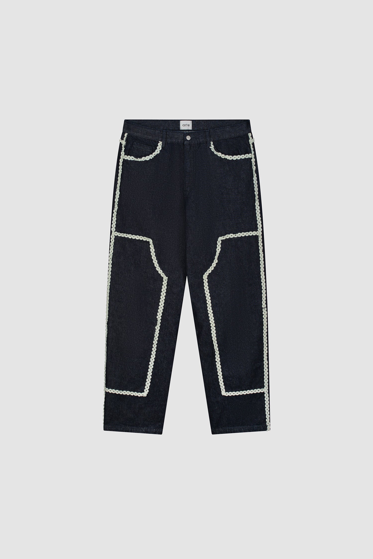 Pantalon en denim à bordures fleuries - Dark Wash