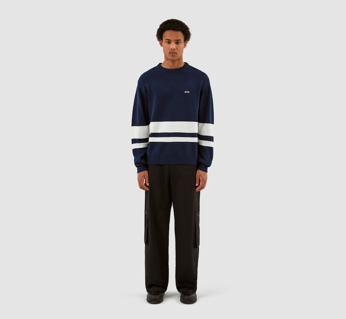 Pull en tricot rayé - Navy/White