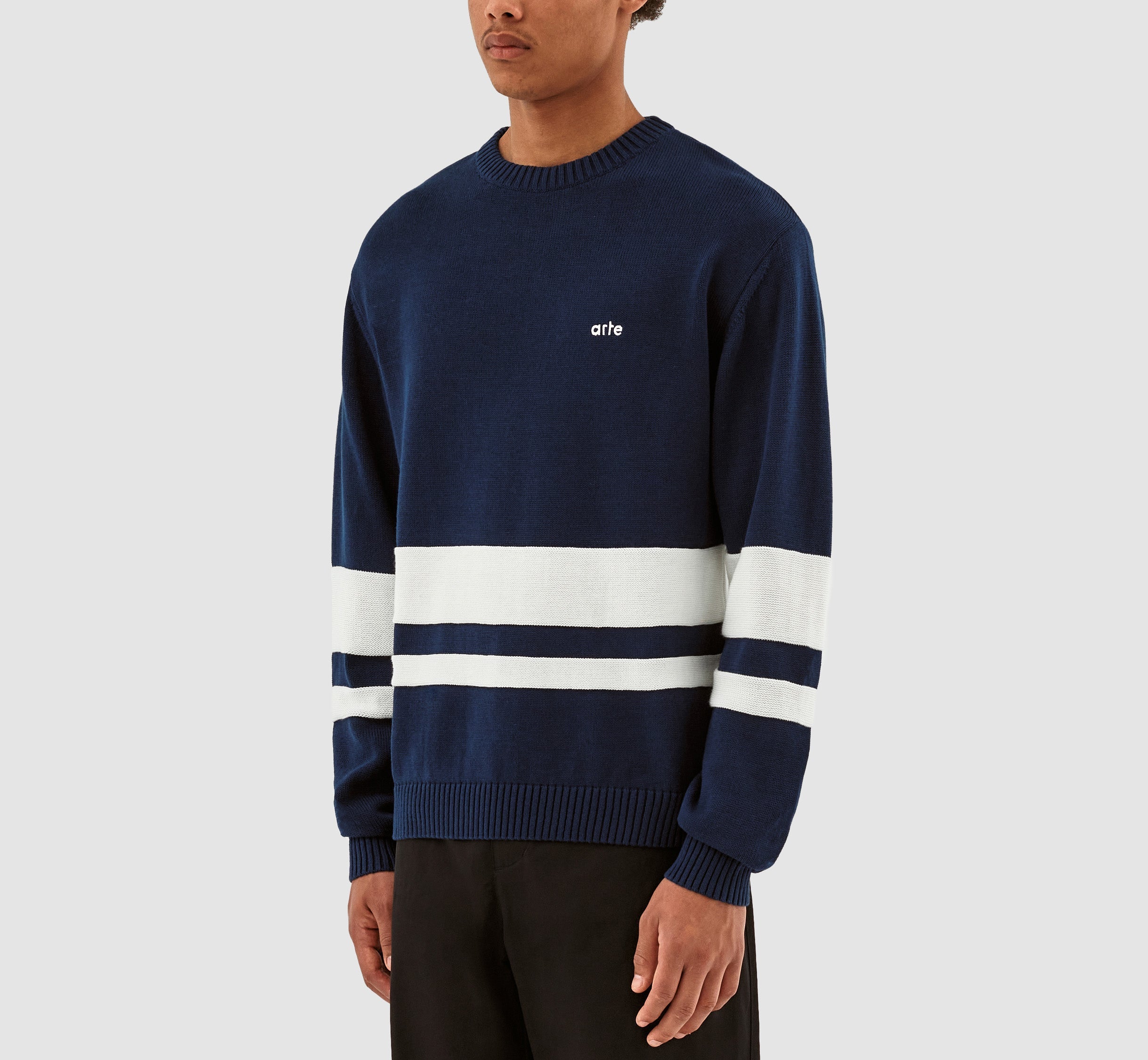 Pull en tricot rayé - Navy/White