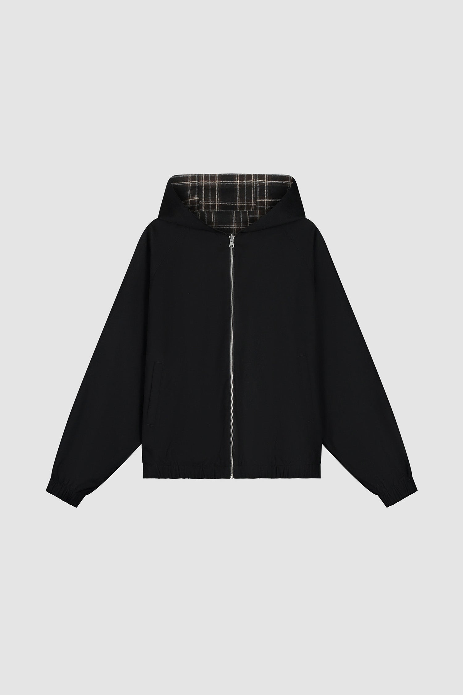 Veste réversible à capuche à carreaux - Noire