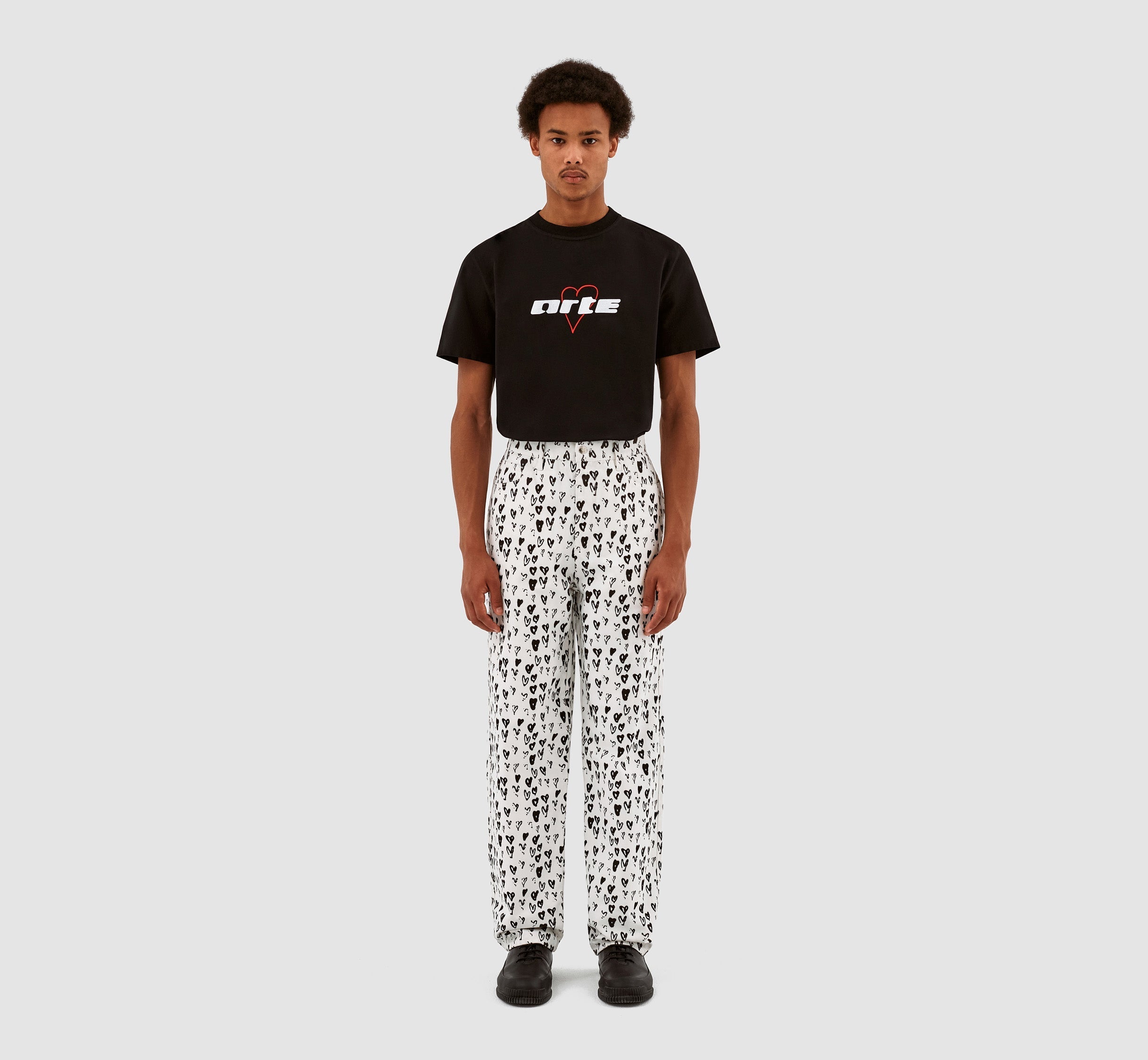 Pantalon Jean Allover Heart - Blanc/Noir