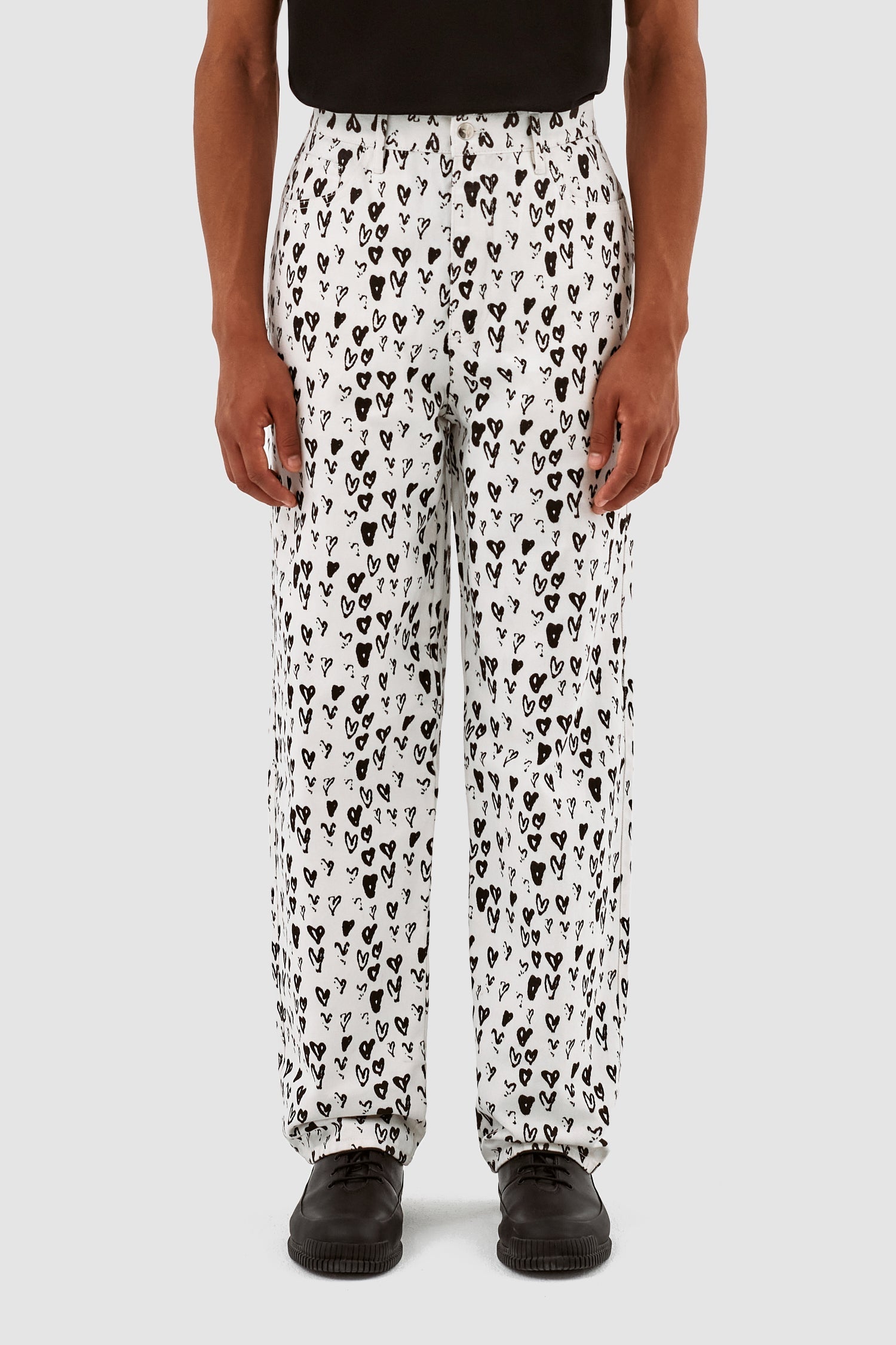 Pantalon Jean Allover Heart - Blanc/Noir
