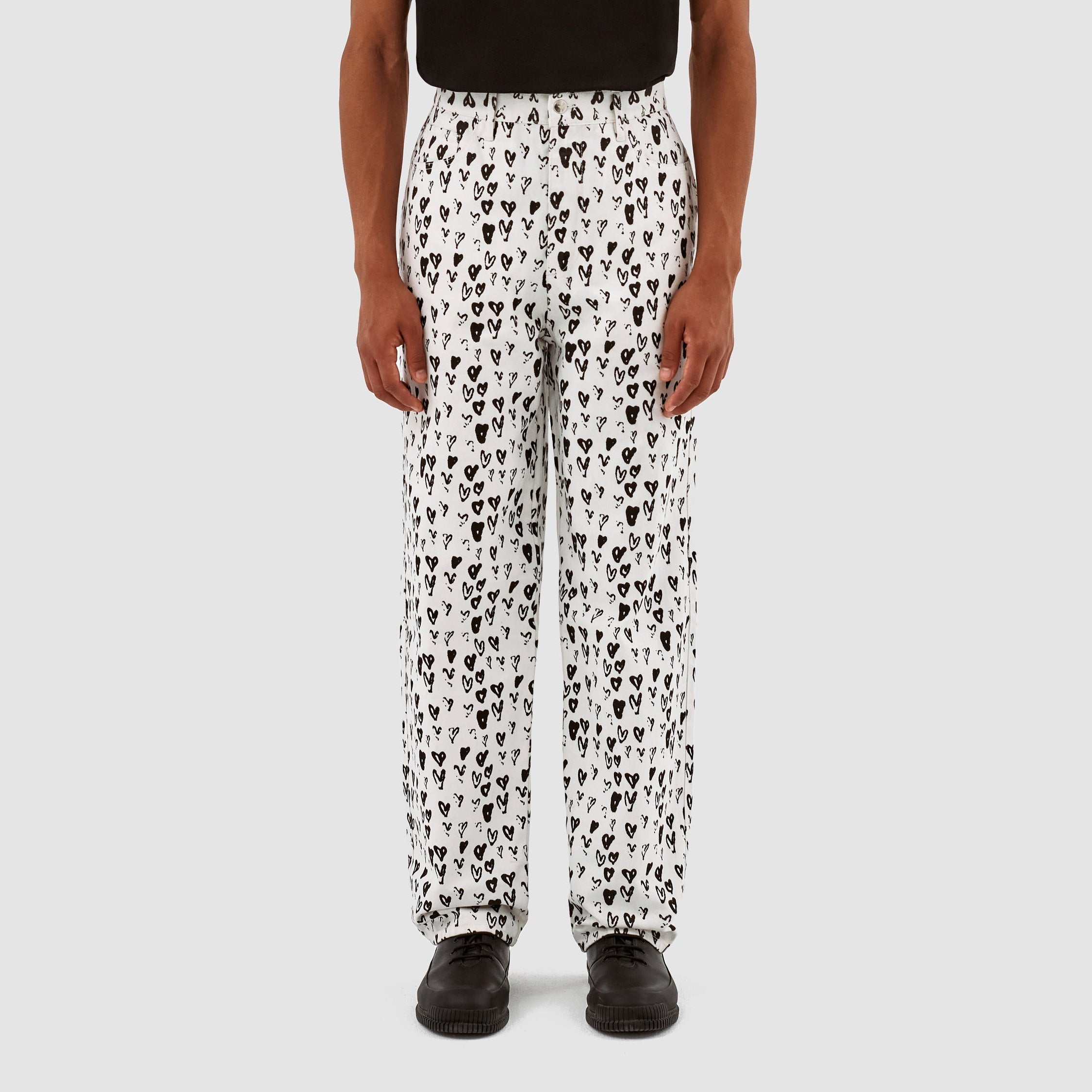Pantalon Jean Allover Heart - Blanc/Noir