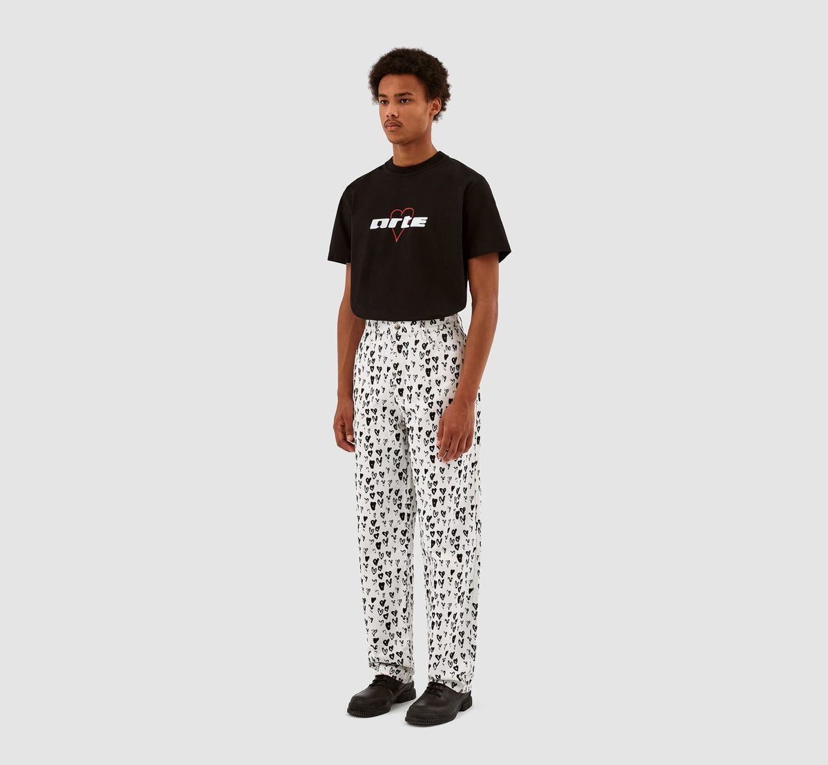 Pantalon Jean Allover Heart - Blanc/Noir