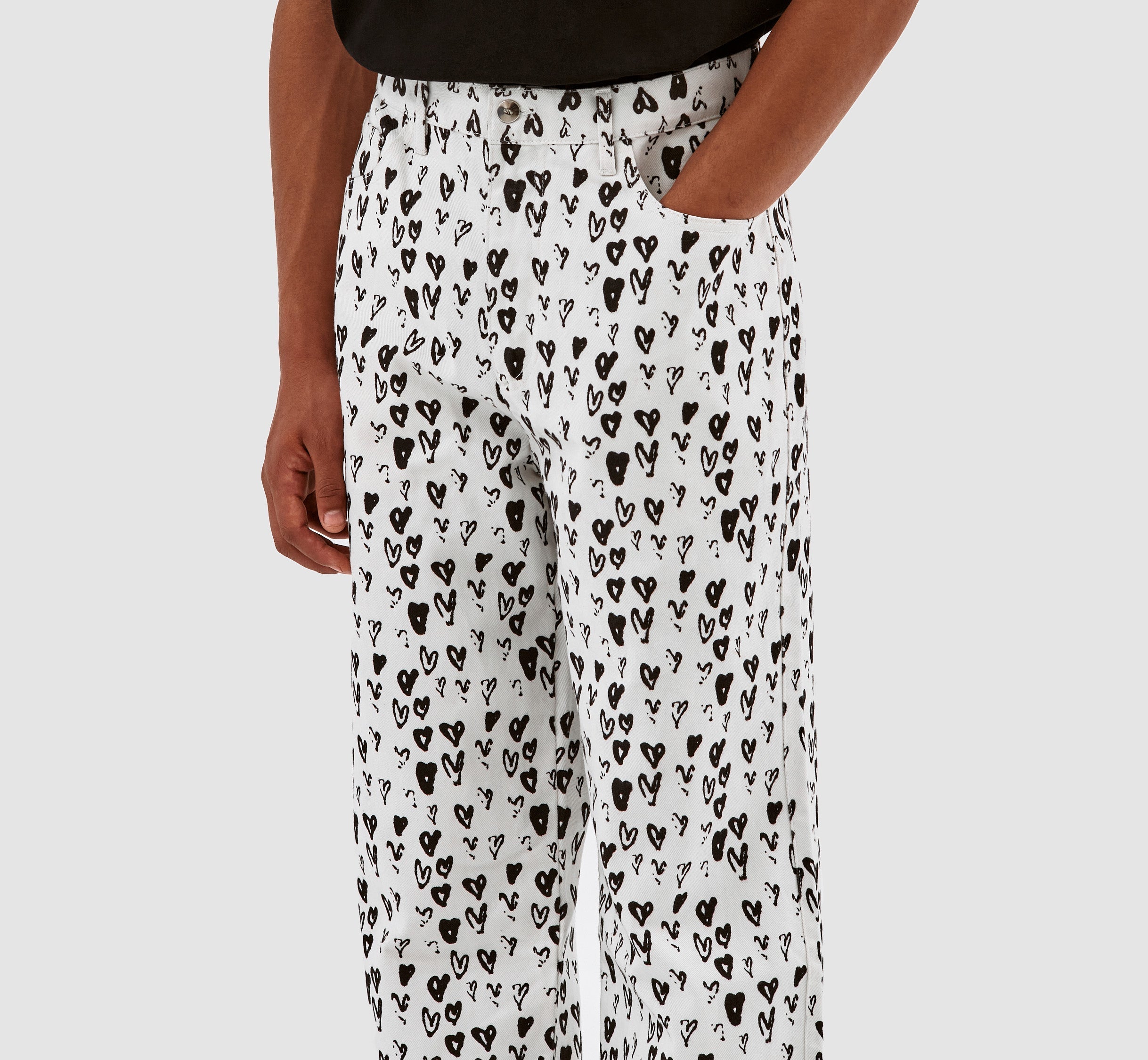 Pantalon Jean Allover Heart - Blanc/Noir