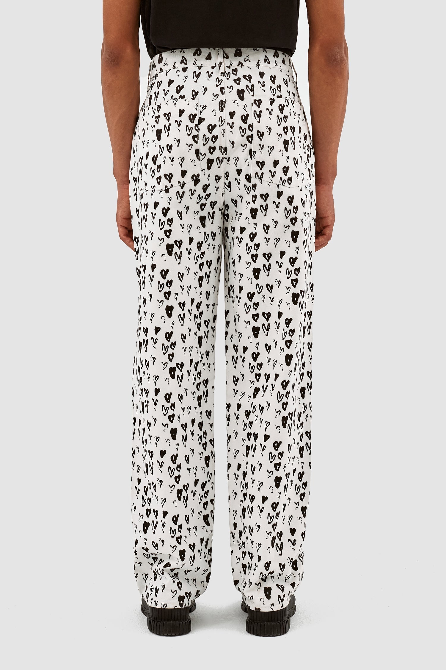 Pantalon Jean Allover Heart - Blanc/Noir