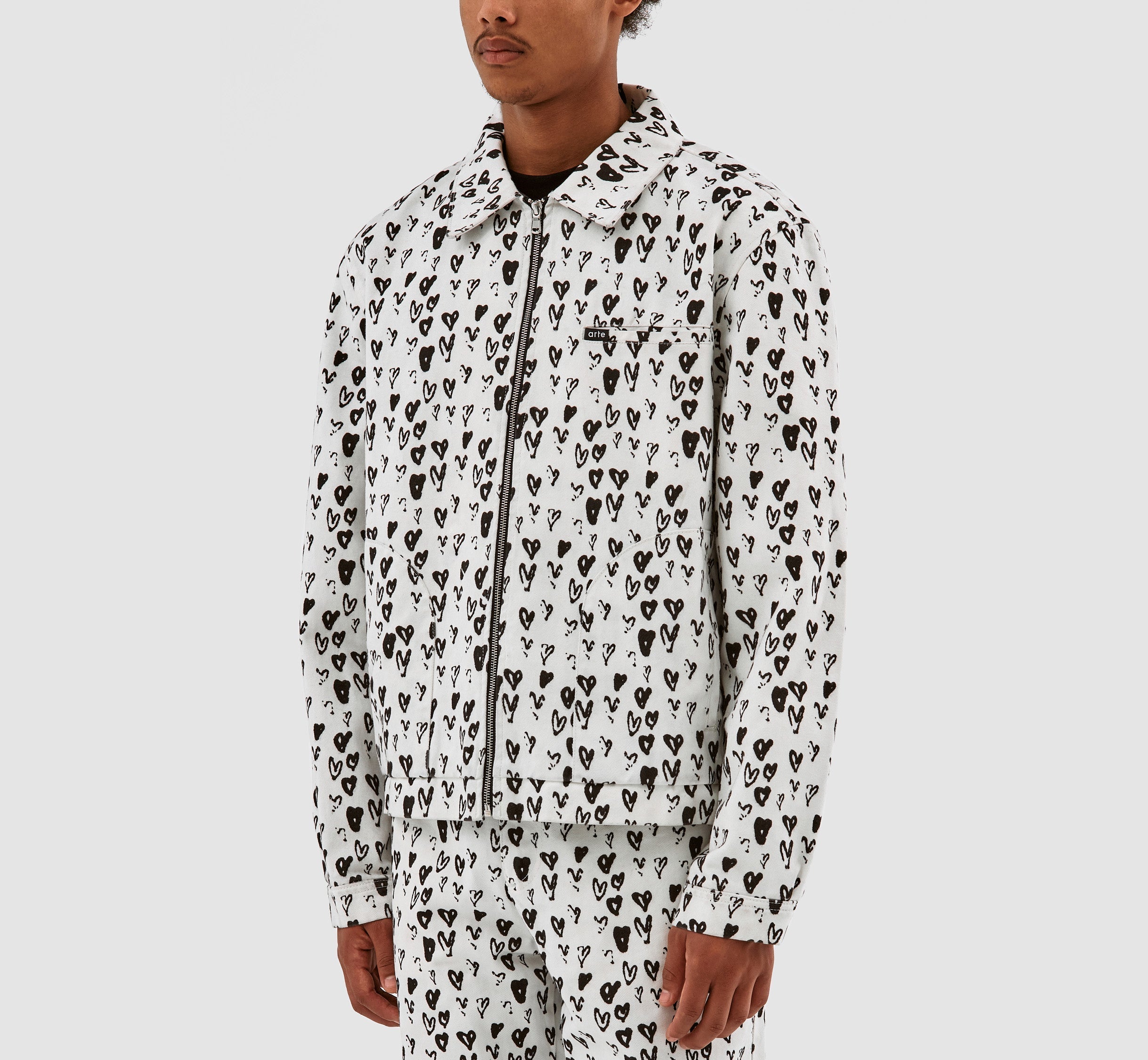 Veste Jean Allover Heart - Blanc/Noir