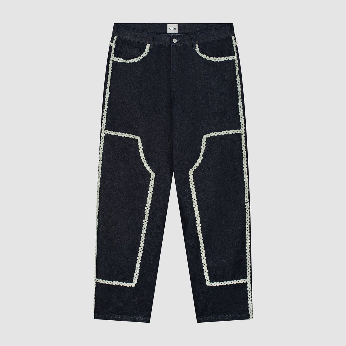 Pantalon en denim à bordures fleuries - Dark Wash
