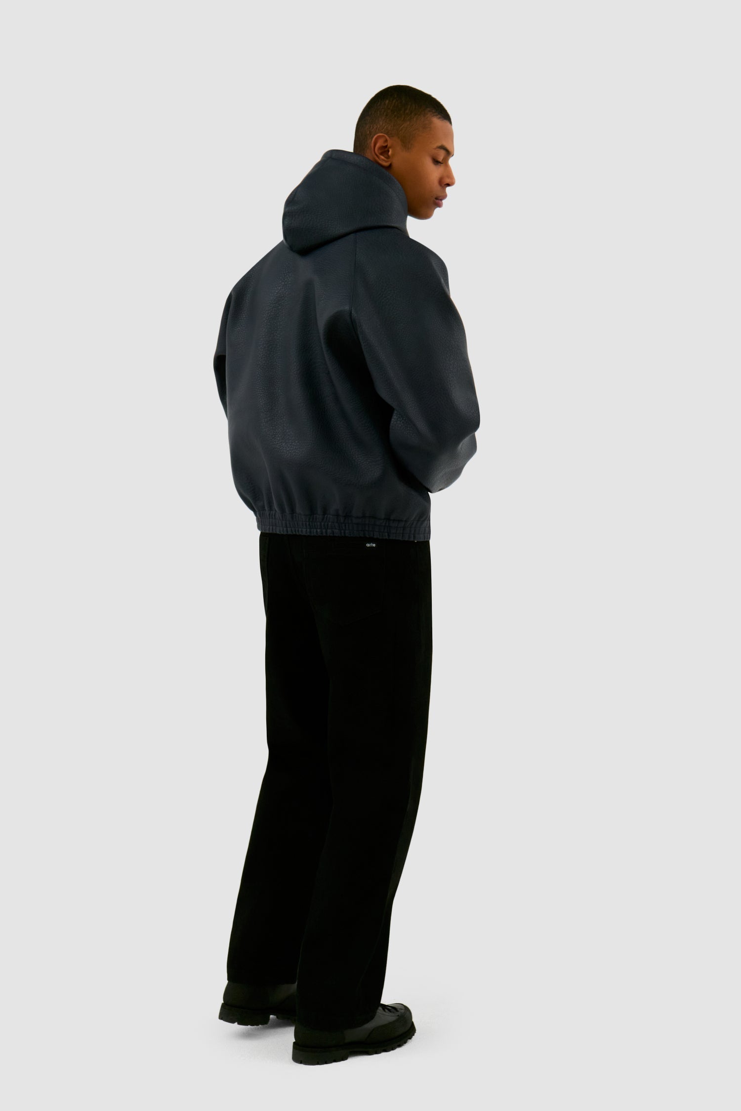 Veste à capuche en cuir - Marine