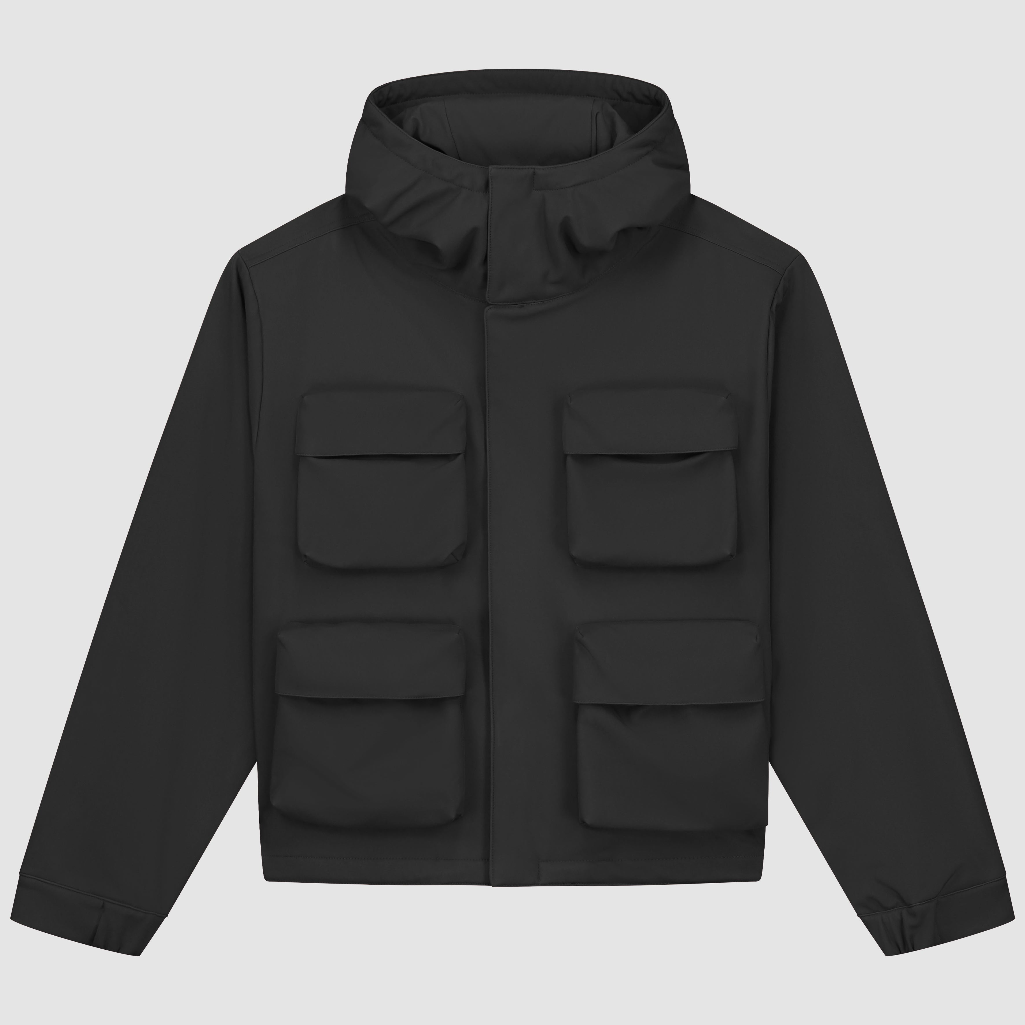 Veste à capuche en nylon avec poches 3D - Noir