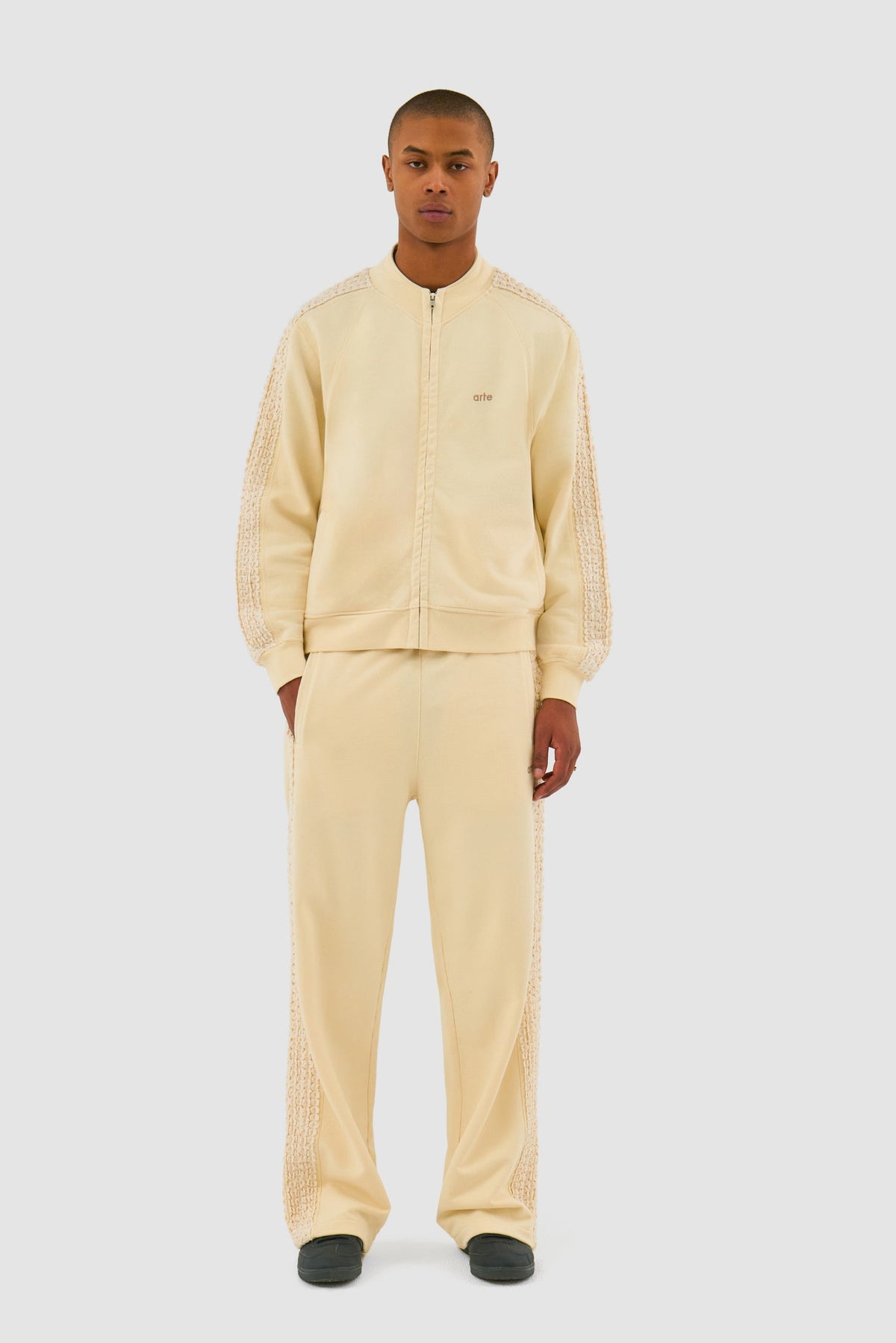 Pantalon à bandes fleuries - Crème