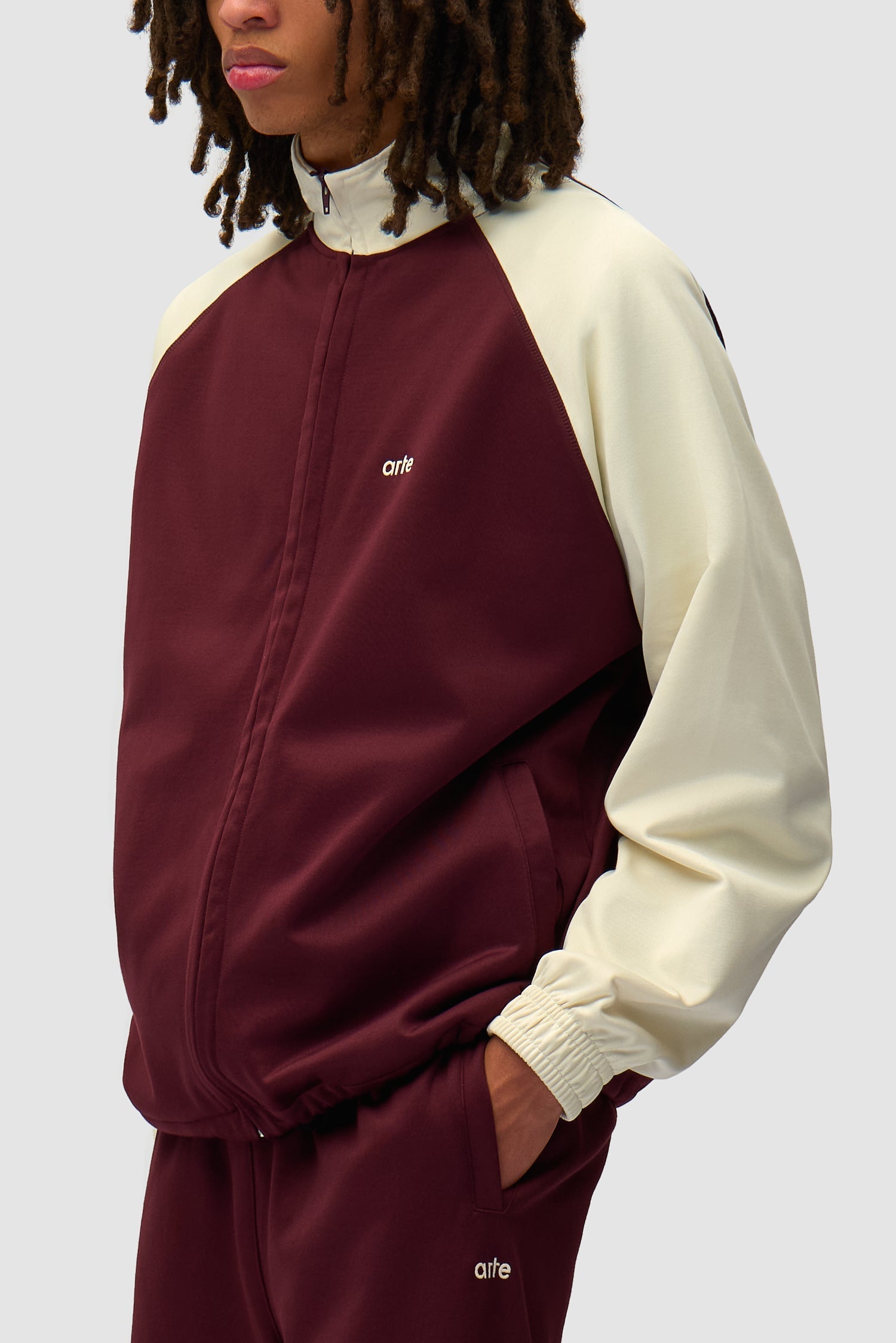 Top de survêtement cardé - Bordeaux/Crème