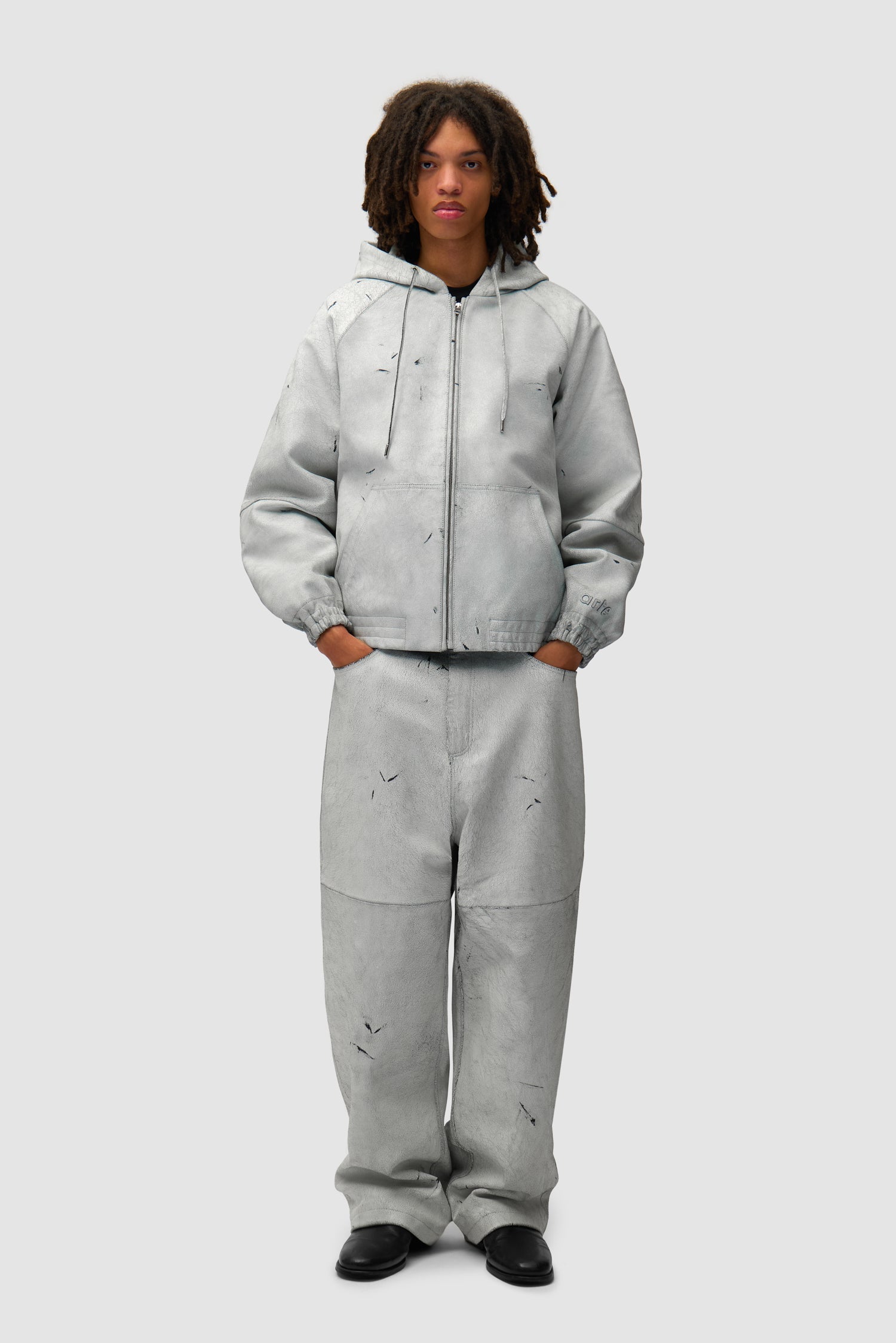 Pantalon en cuir craquelé - Blanc