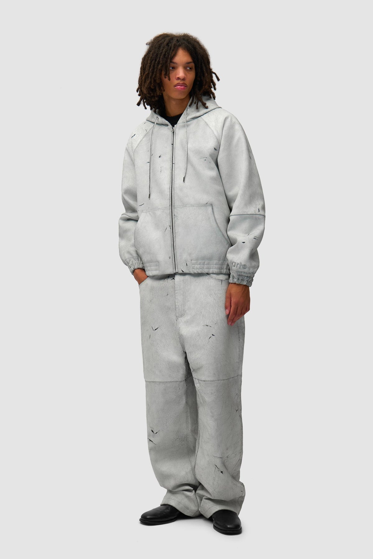 Pantalon en cuir craquelé - Blanc