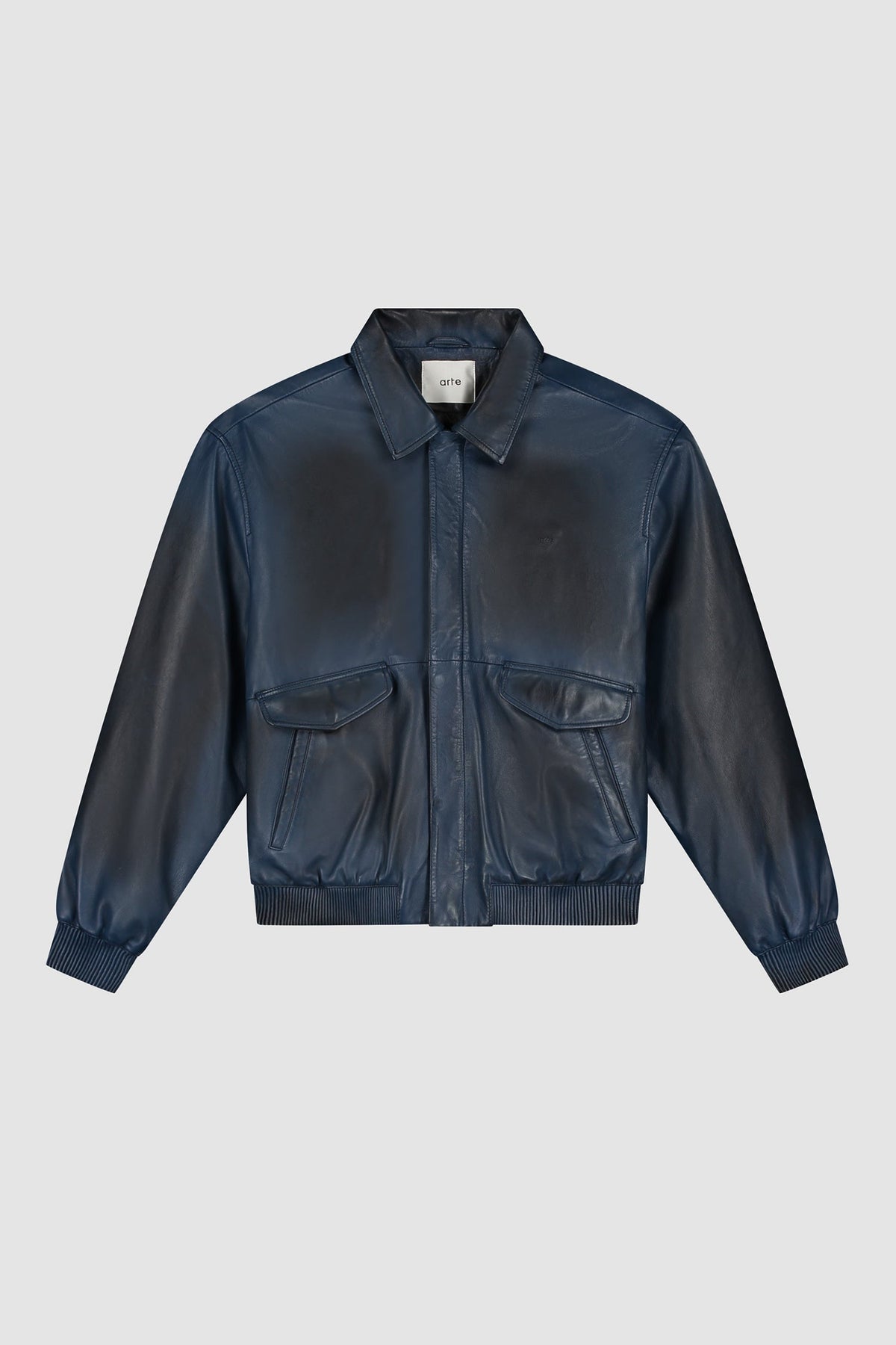 Veste en cuir délavé - Marine