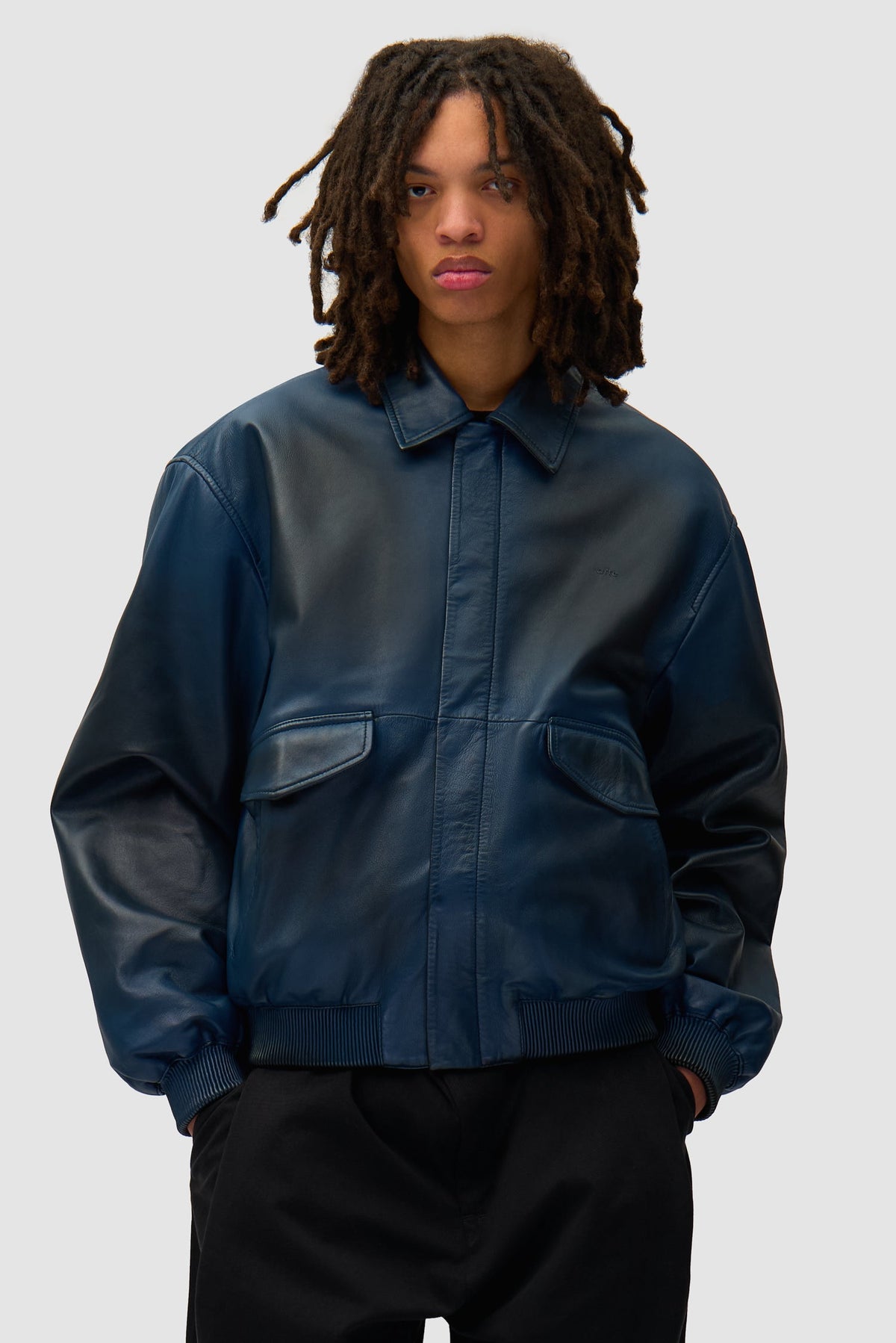 Veste en cuir délavé - Marine