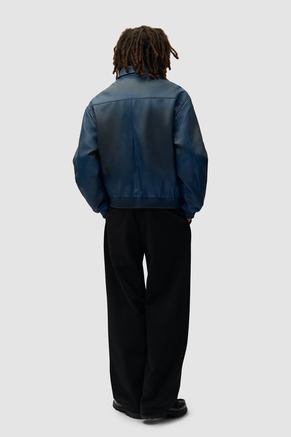 Veste en cuir délavé - Marine