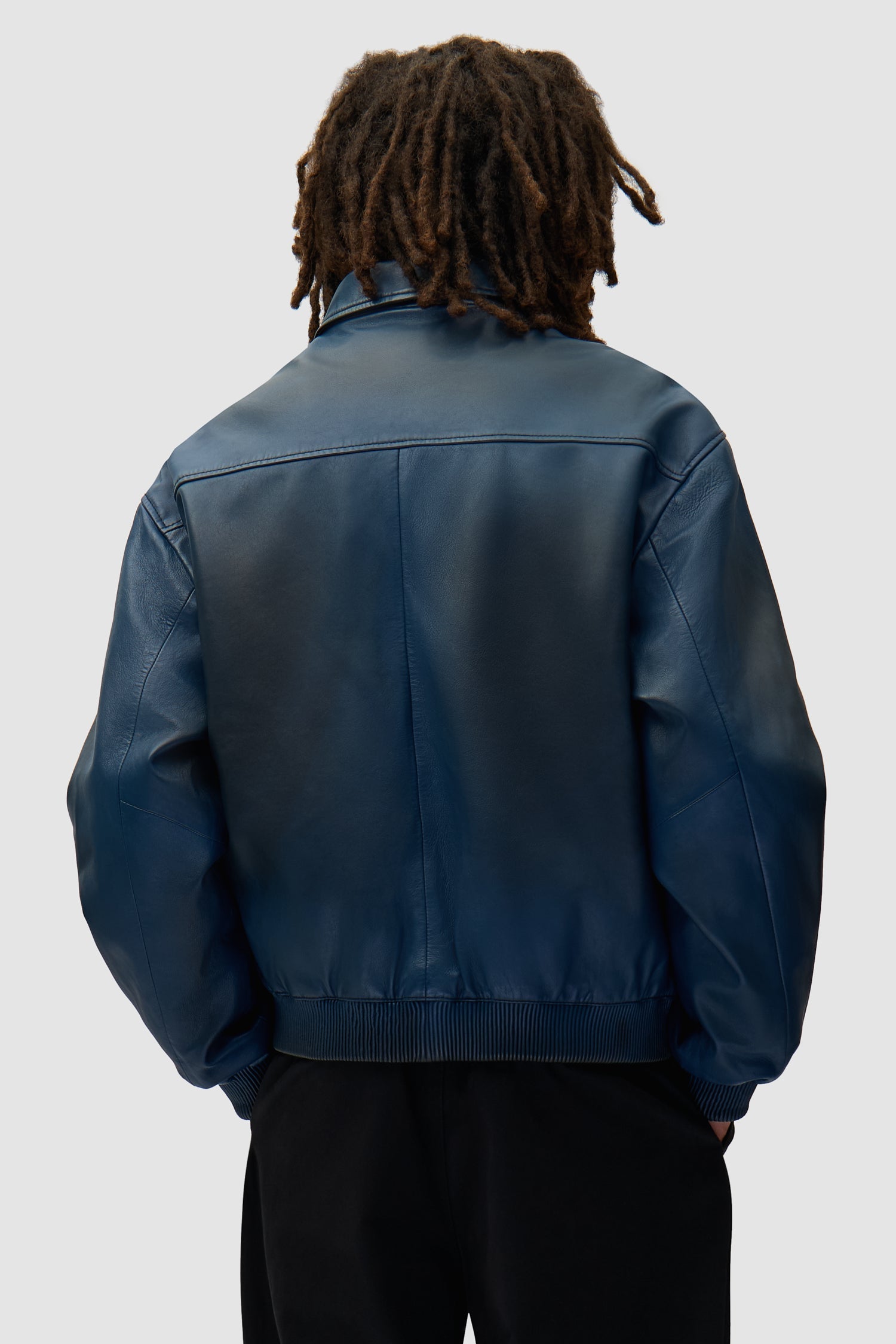 Veste en cuir délavé - Marine