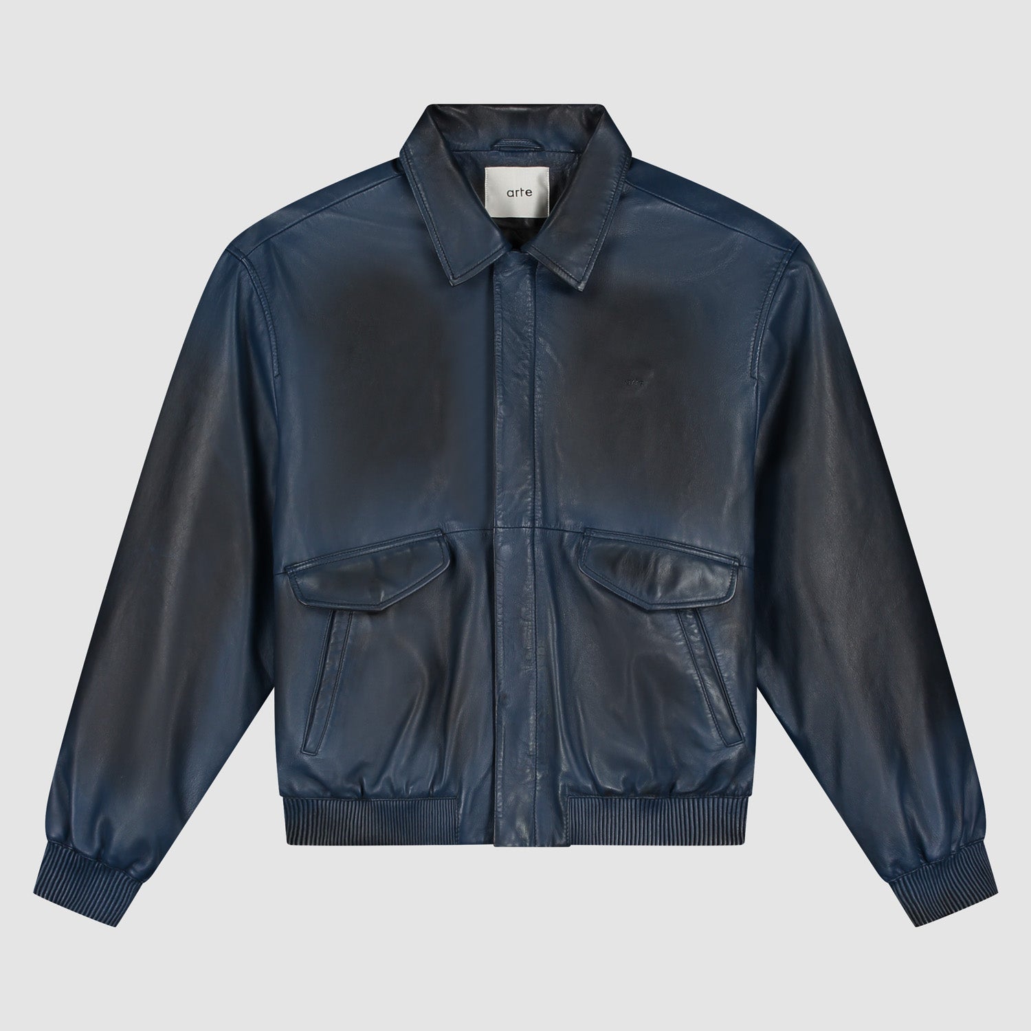 Veste en cuir délavé - Marine