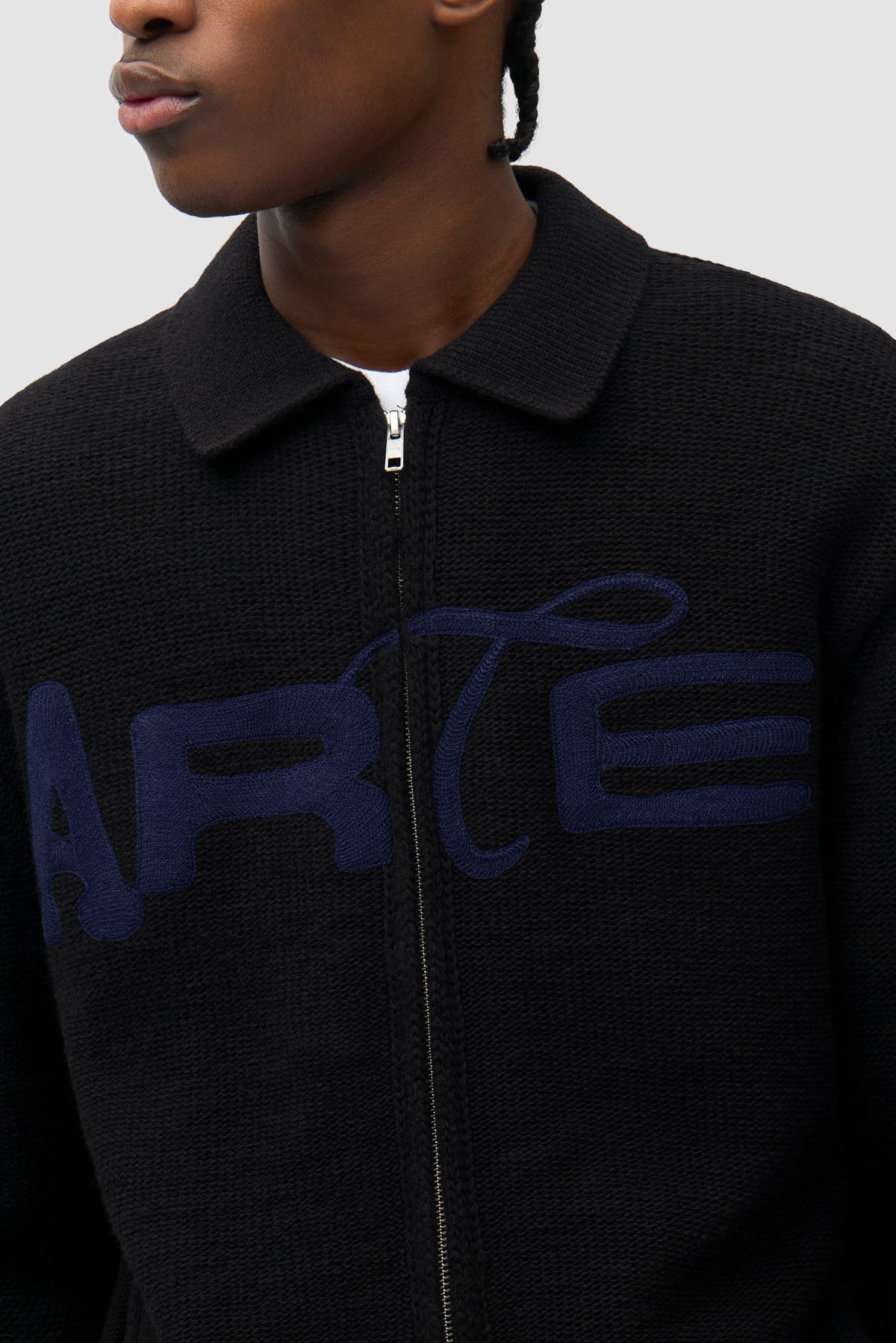 Cardigan zippé à motif pochoir - Noir