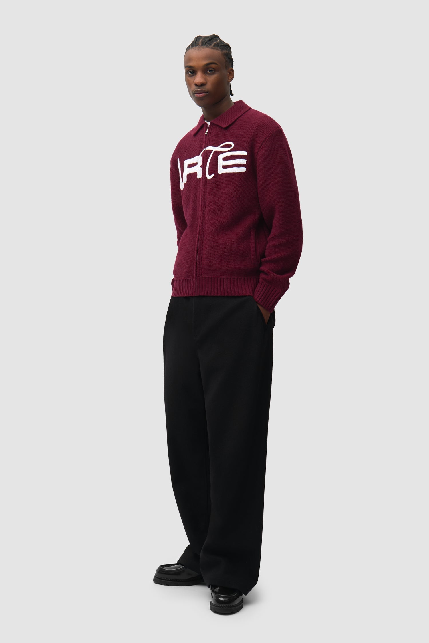 Cardigan zippé à motif pochoir - Bordeaux