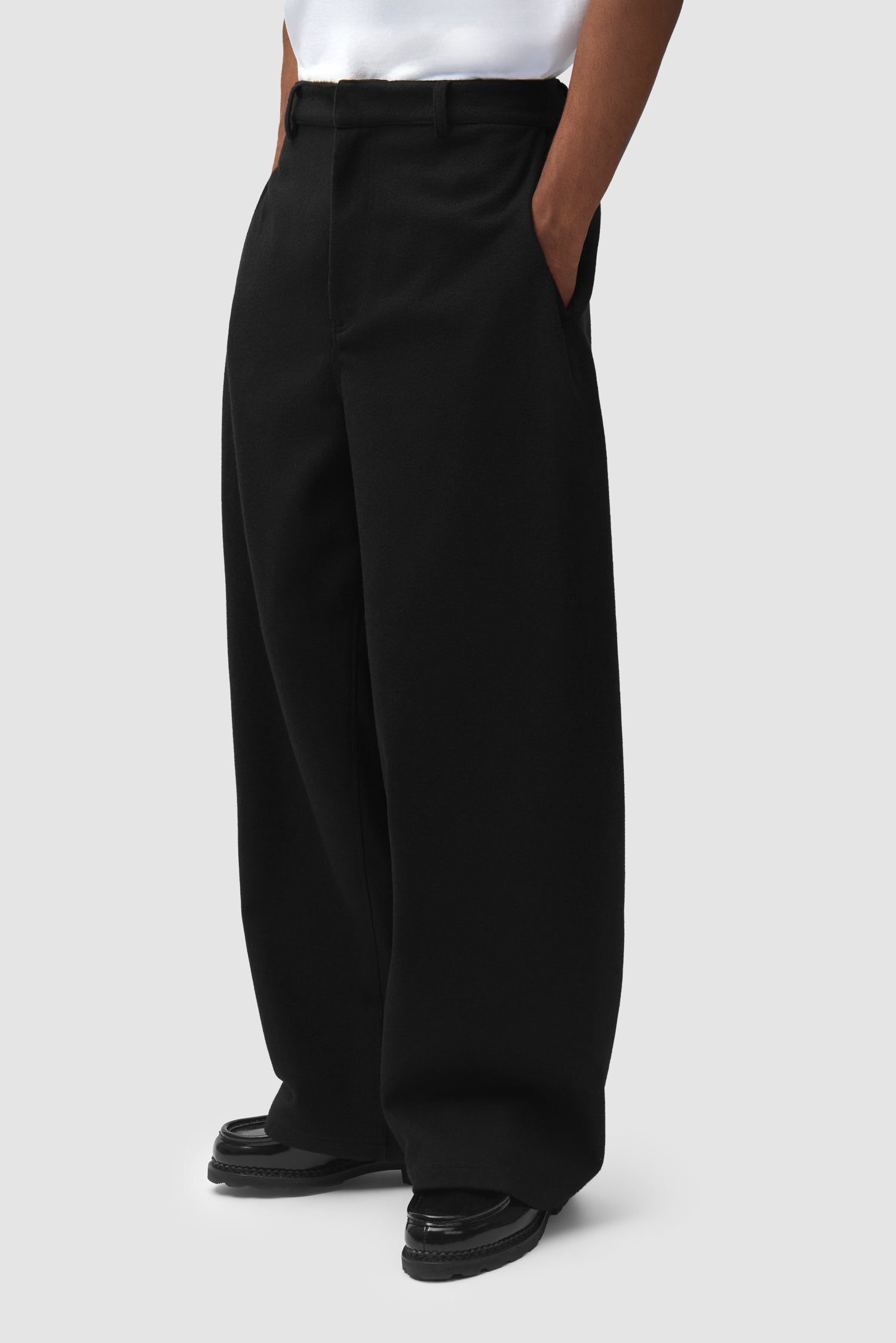 Pantalon de galerie plissé en laine - Noir