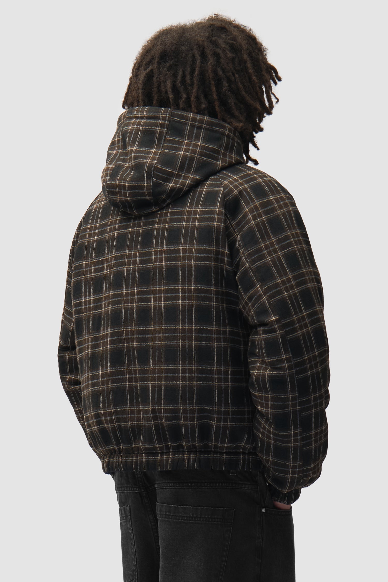 Veste réversible à capuche à carreaux - Noire