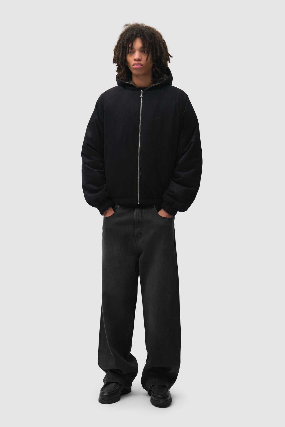 Veste réversible à capuche à carreaux - Noire
