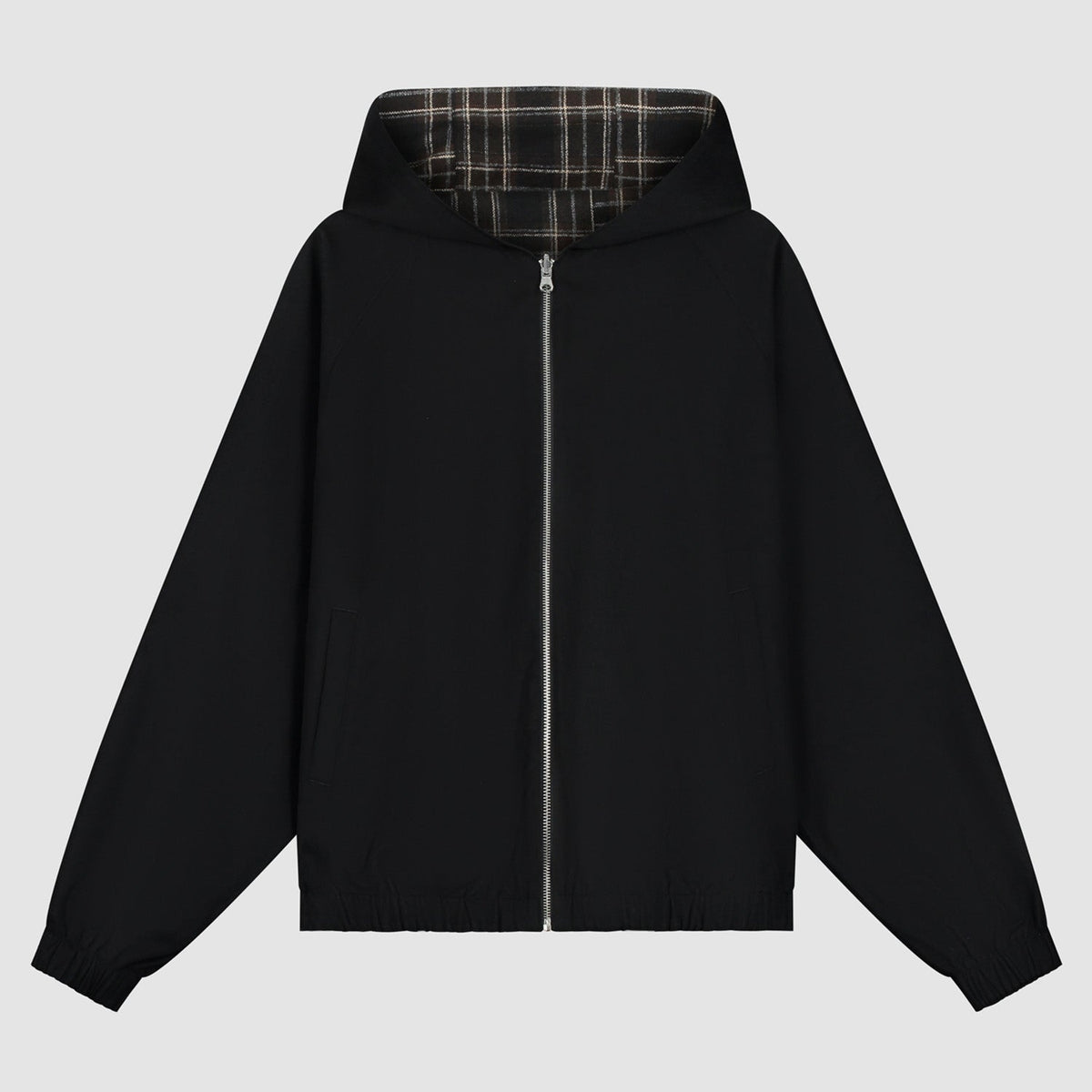 Veste réversible à capuche à carreaux - Noire