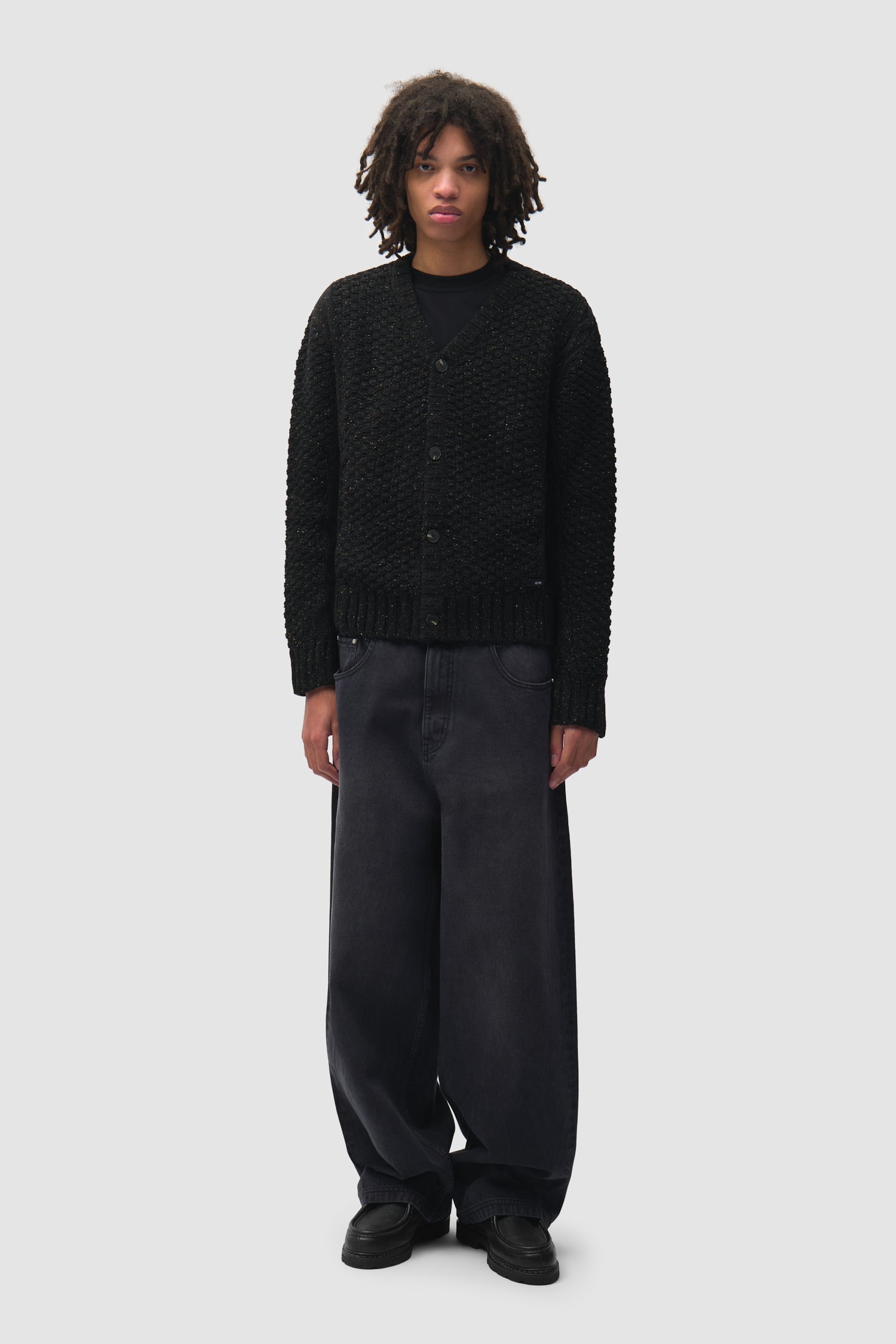 Cardigan en maille torsadée à motif moucheté - Noir