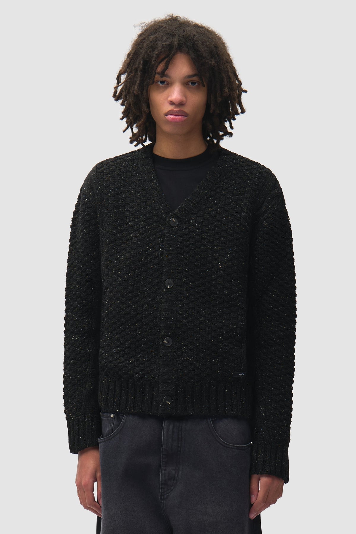 Cardigan en maille torsadée à motif moucheté - Noir