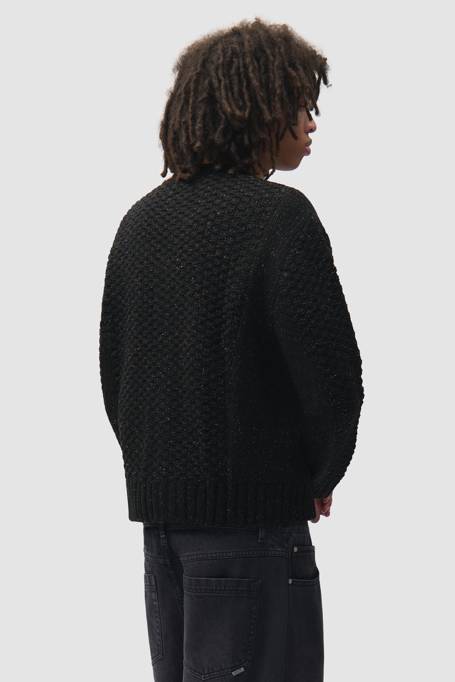 Cardigan en maille torsadée à motif moucheté - Noir