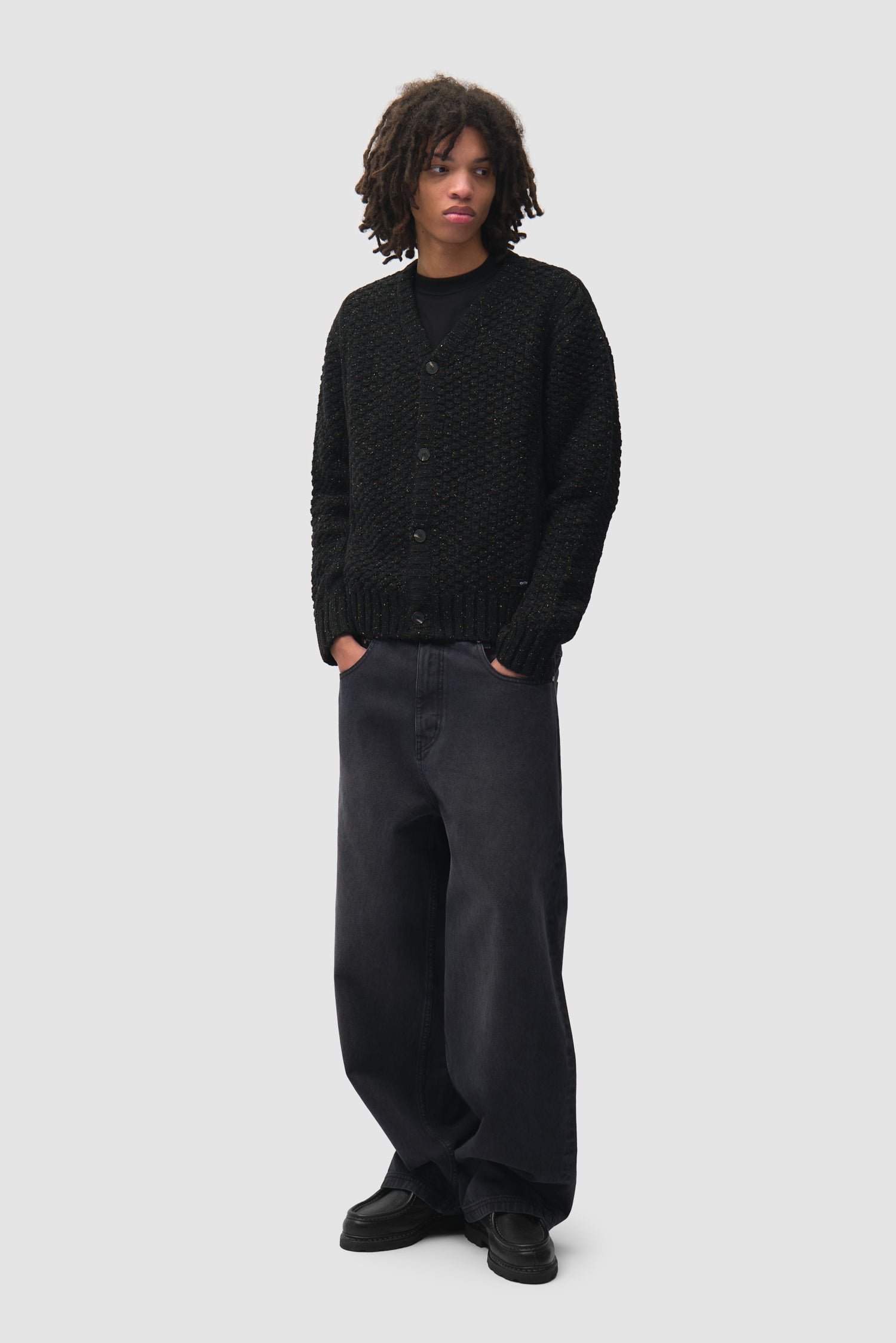 Cardigan en maille torsadée à motif moucheté - Noir