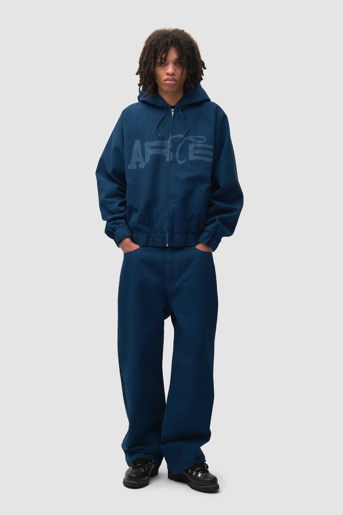 Veste à capuche en toile imprimée au pochoir - Bleu marine