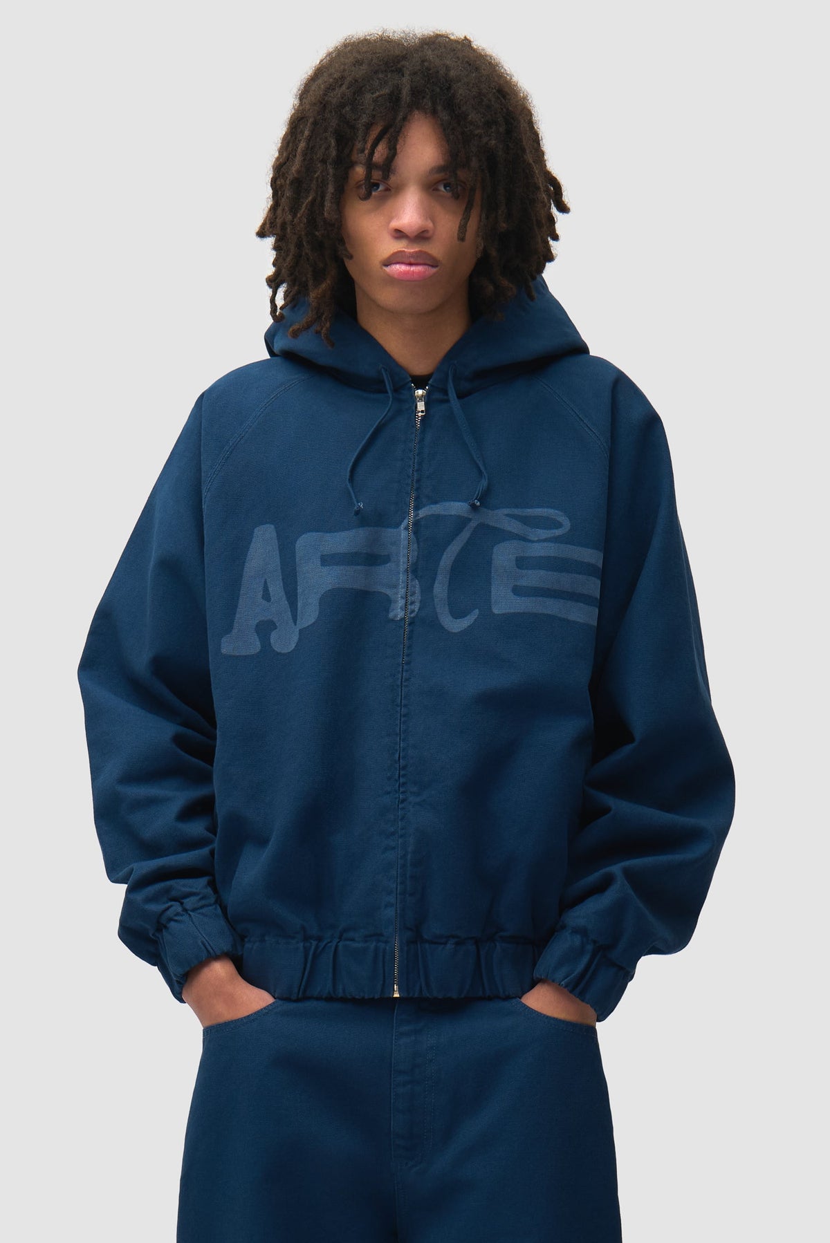 Veste à capuche en toile imprimée au pochoir - Bleu marine