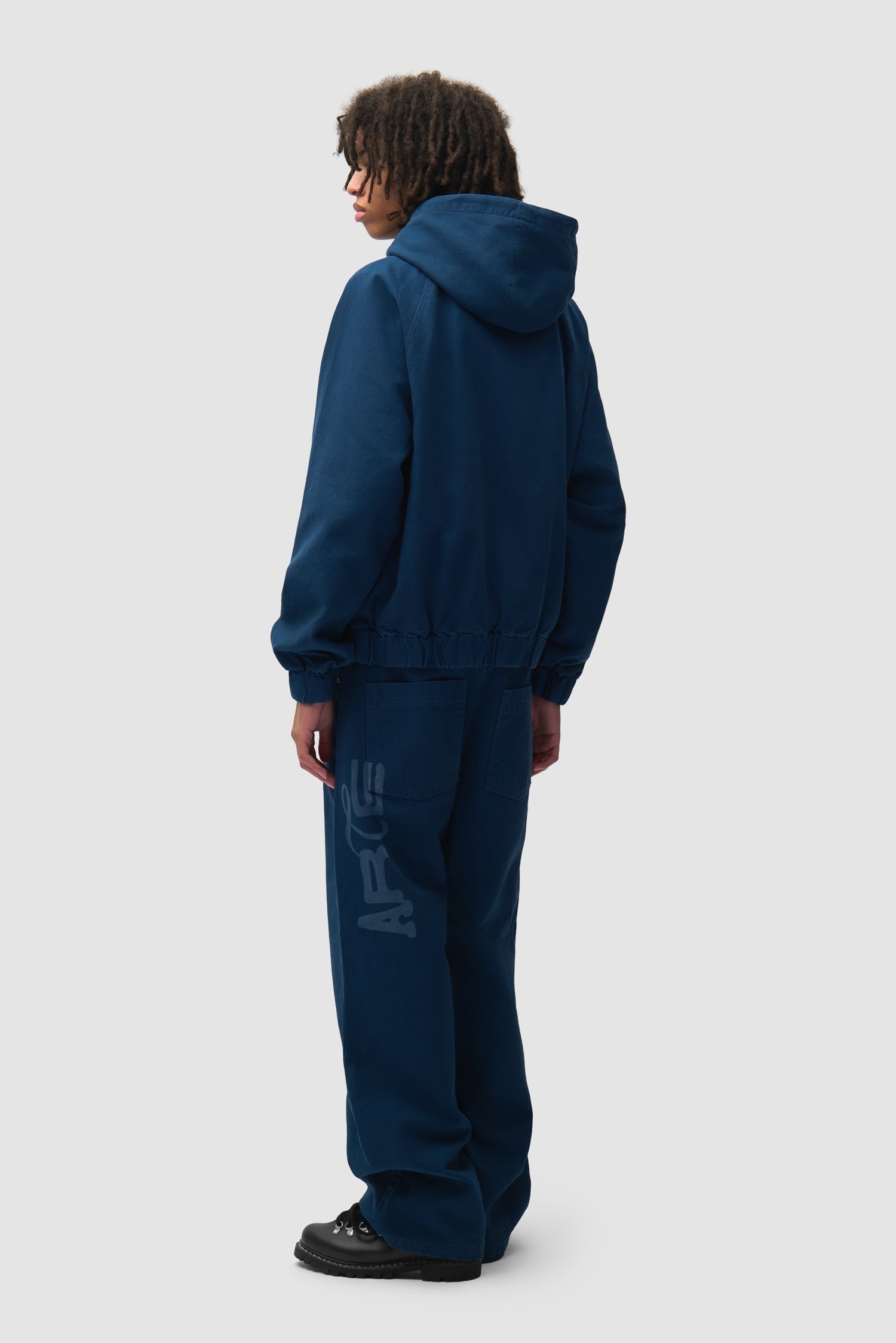 Veste à capuche en toile imprimée au pochoir - Bleu marine