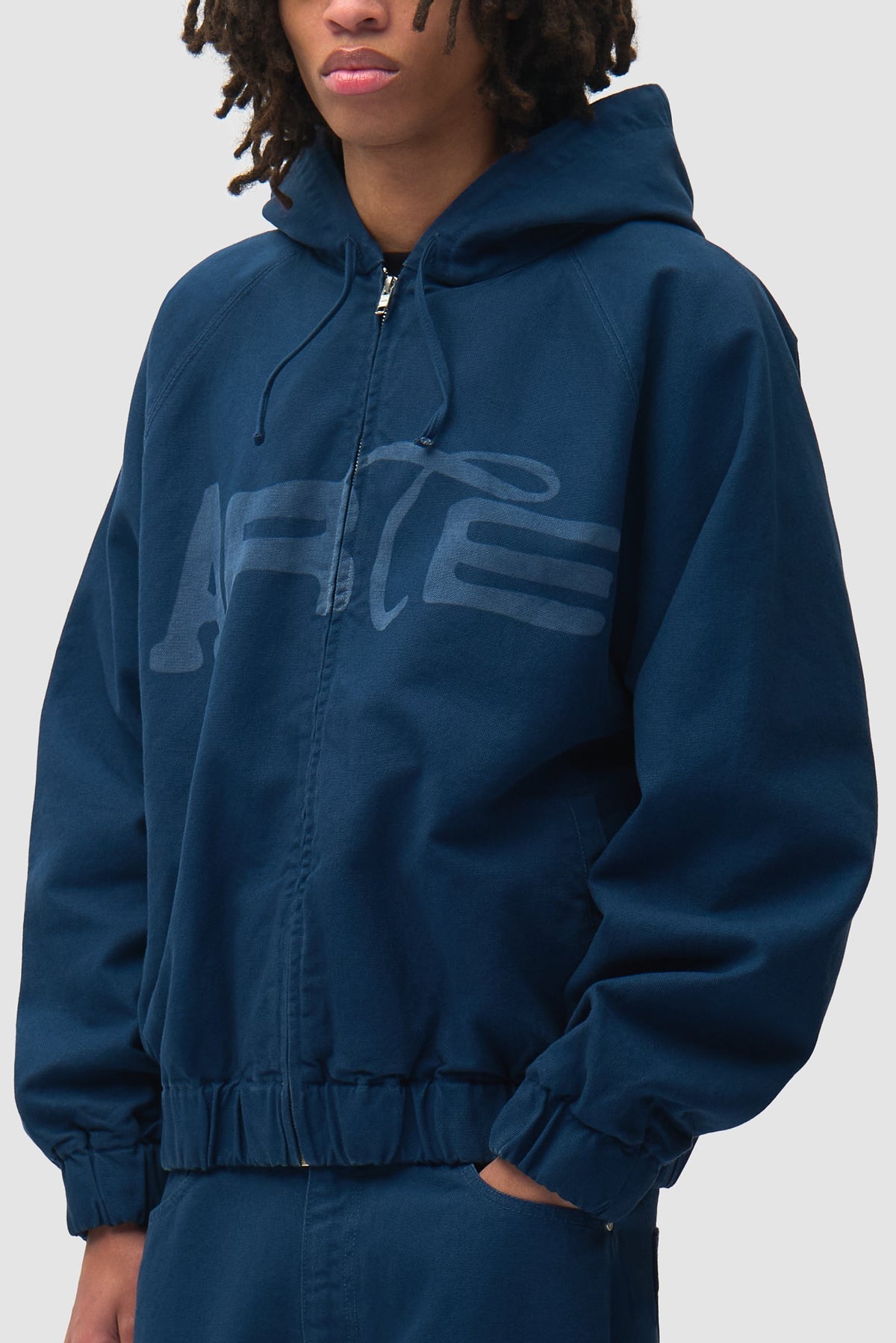 Veste à capuche en toile imprimée au pochoir - Bleu marine