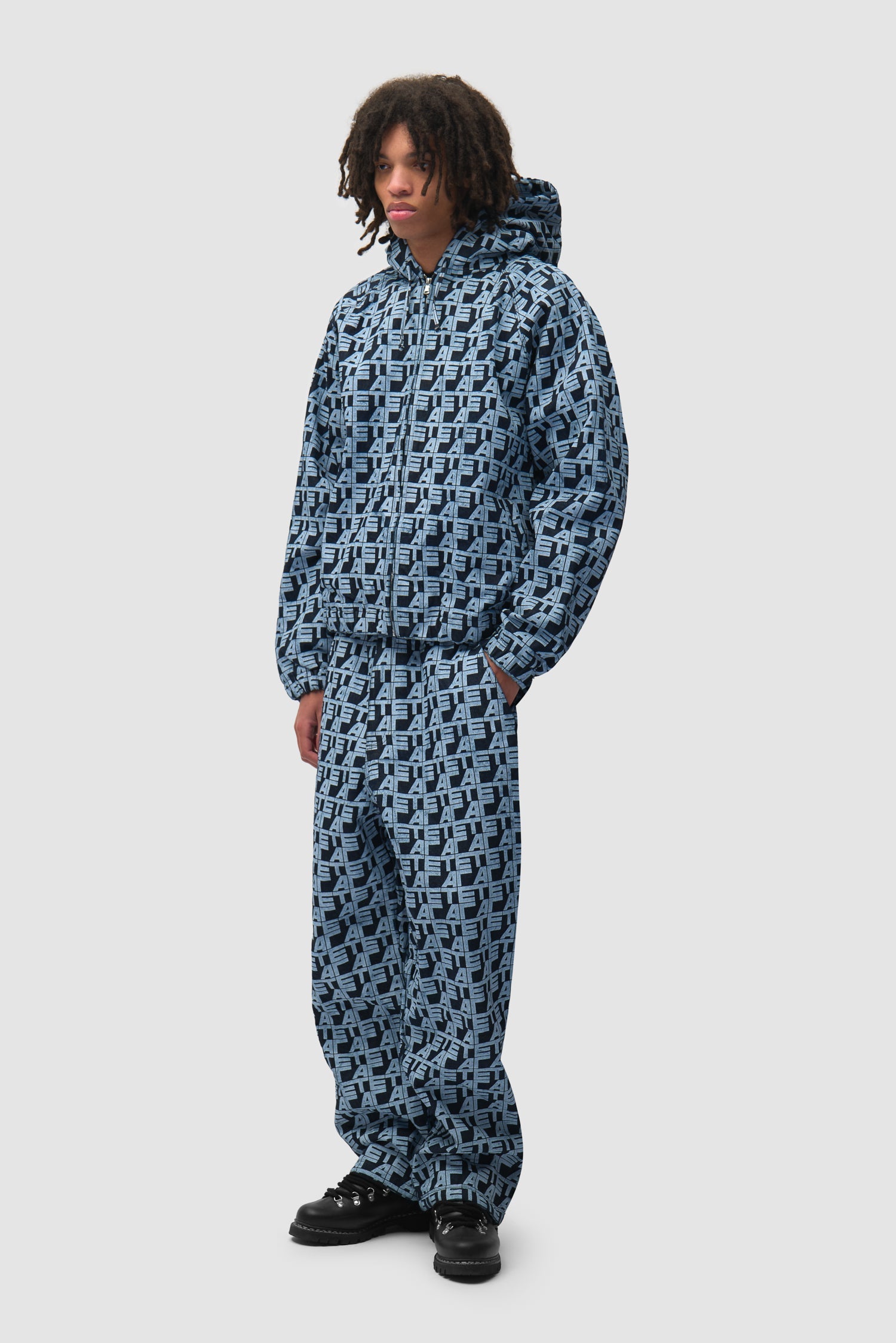 Pantalon à carreaux sur toute la surface - Denim