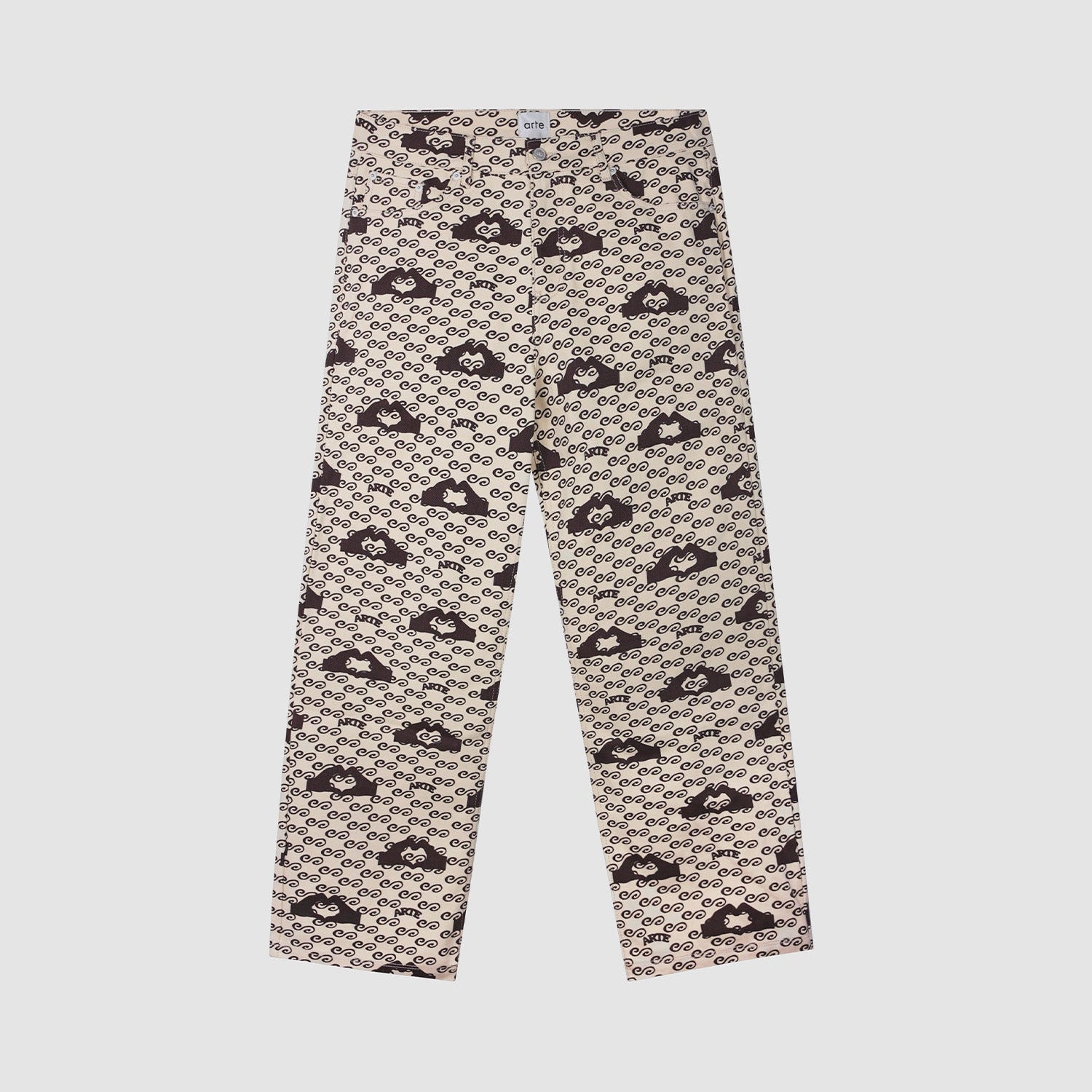 Pantalon imprimé cœur de main - Crème/Marron