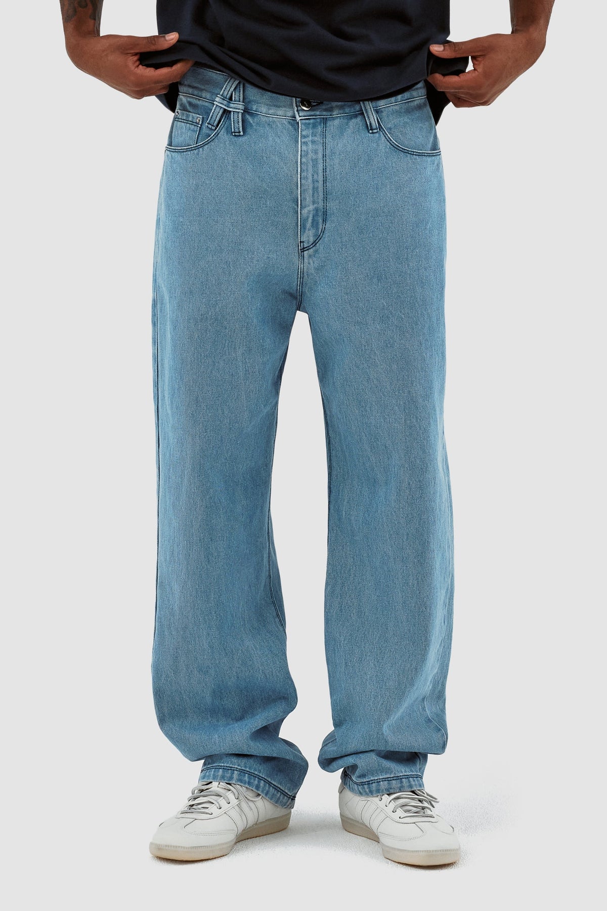 Poage Belt Detail Pants - Denim Bleach