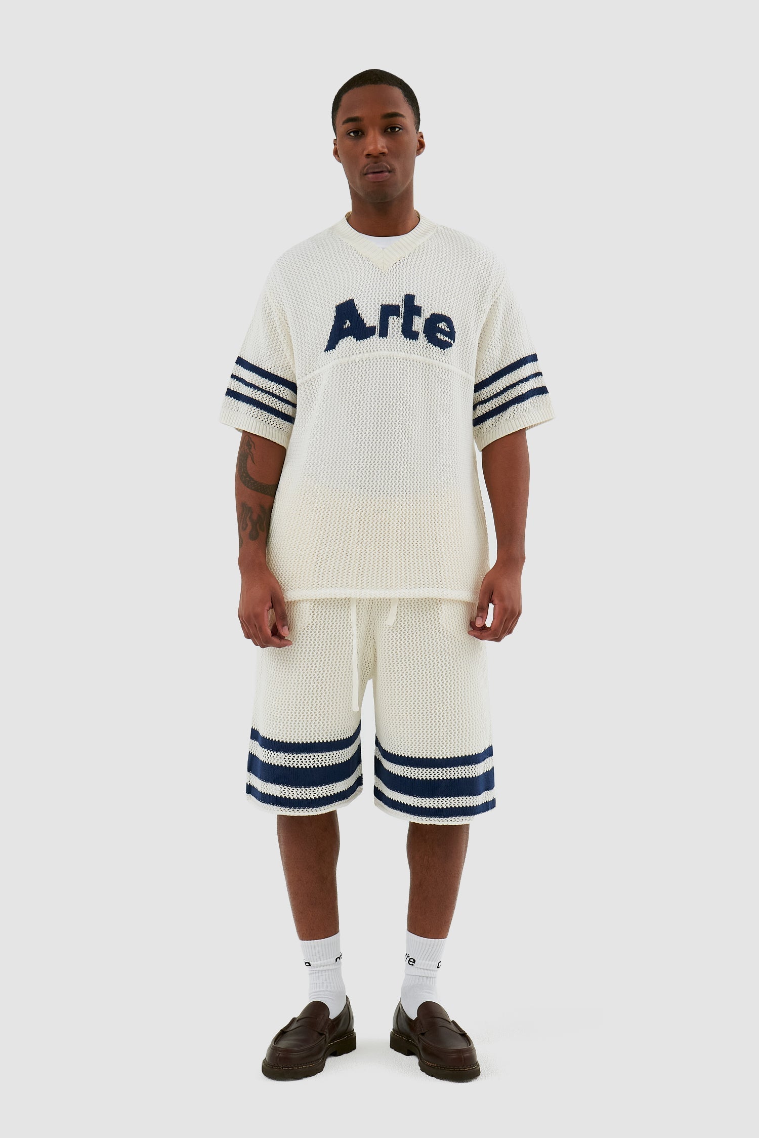 Short à rayures en tricot Shane - Blanc