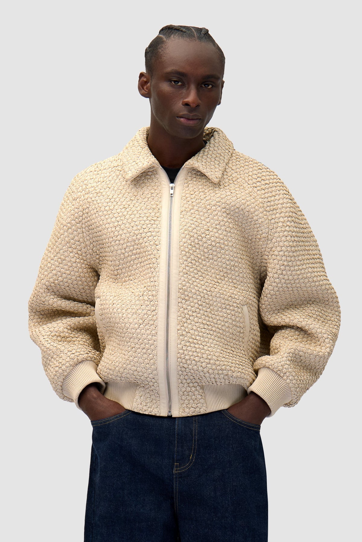 Veste en cuir tressé - Crème