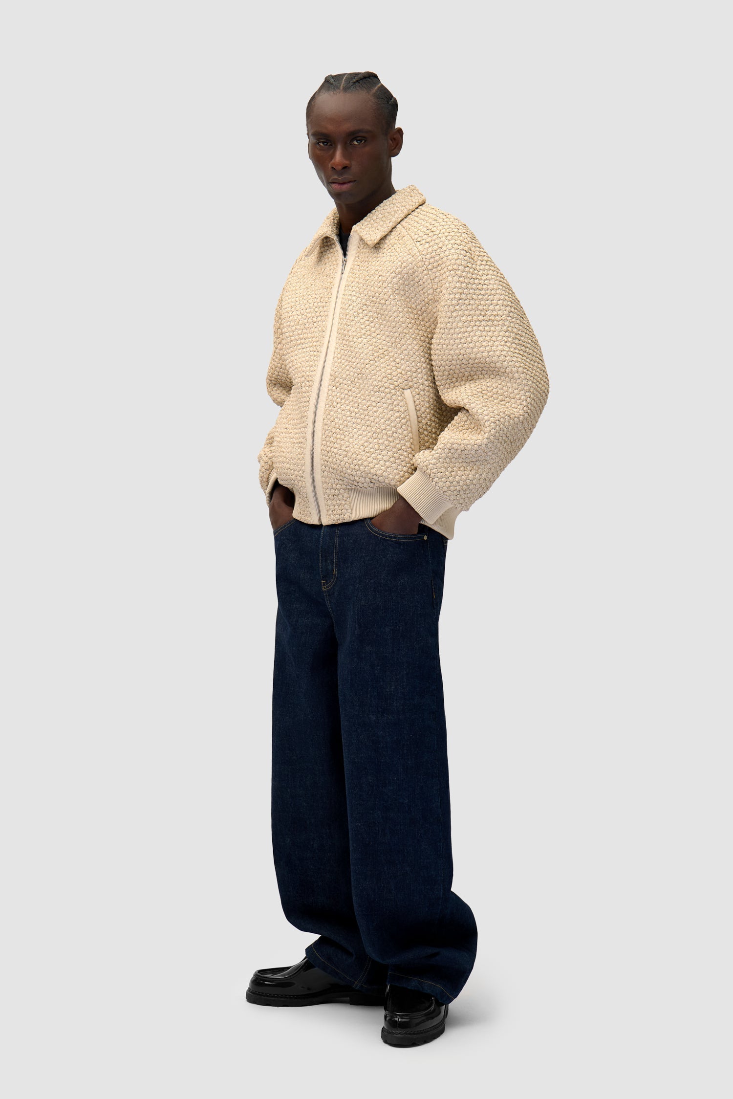 Veste en cuir tressé - Crème