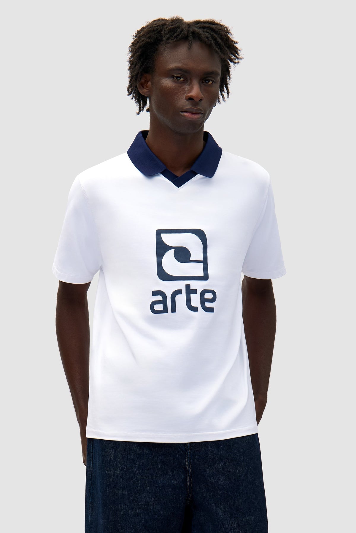 T-shirt avec col à logo - Blanc/Marine