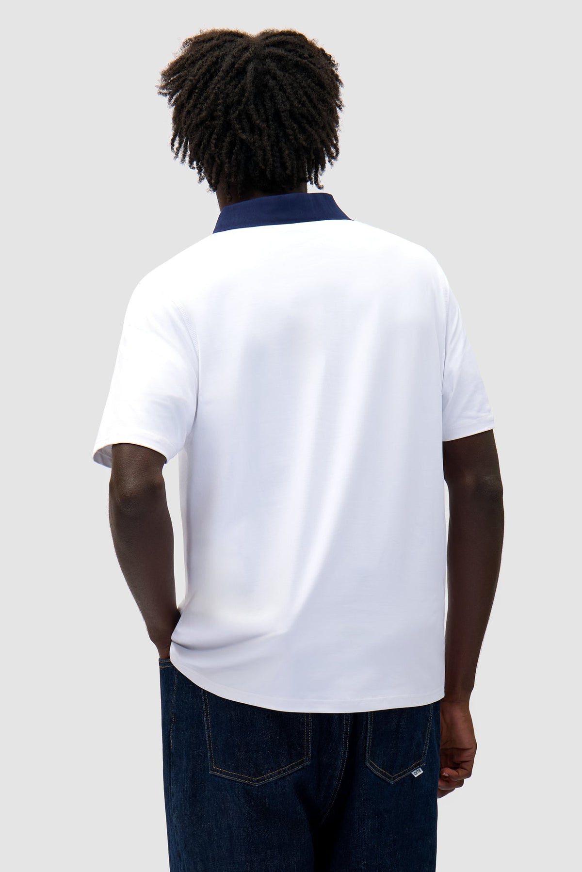 T-shirt avec col à logo - Blanc/Marine